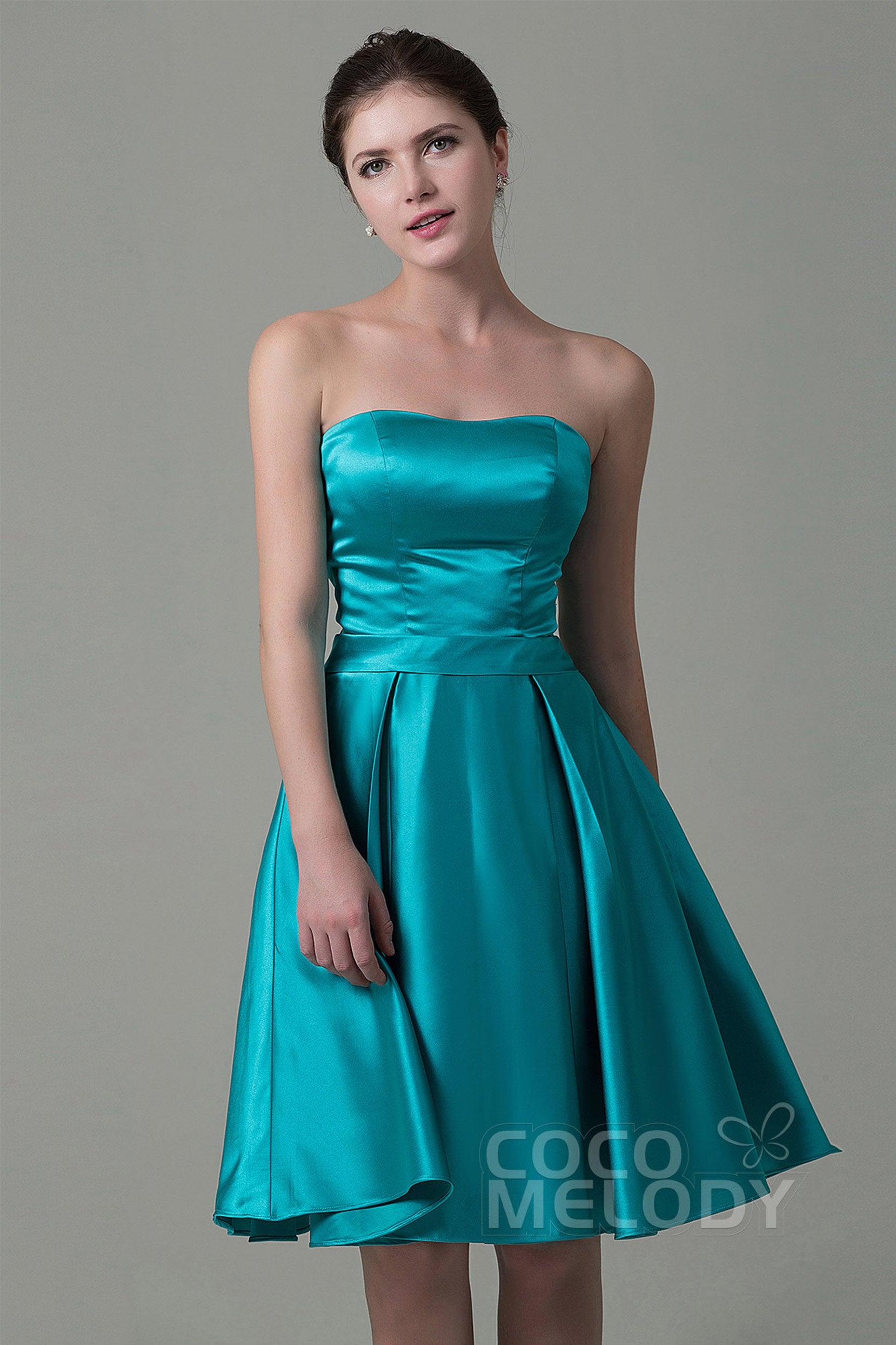 A-Line Knee Length Satin Bridesmaid Dress COZK1500A - COCOMELODY