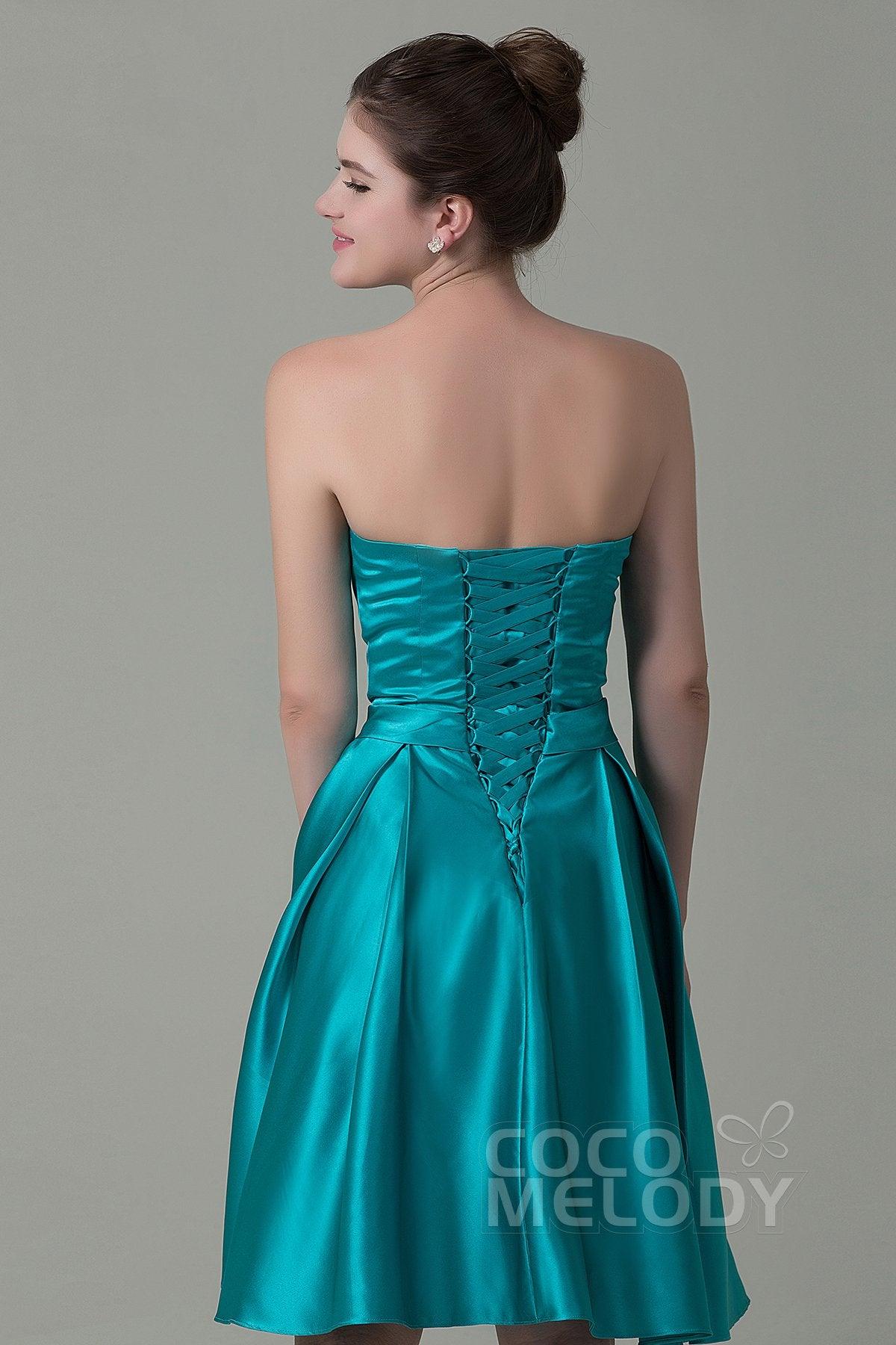 A-Line Knee Length Satin Bridesmaid Dress COZK1500A - COCOMELODY
