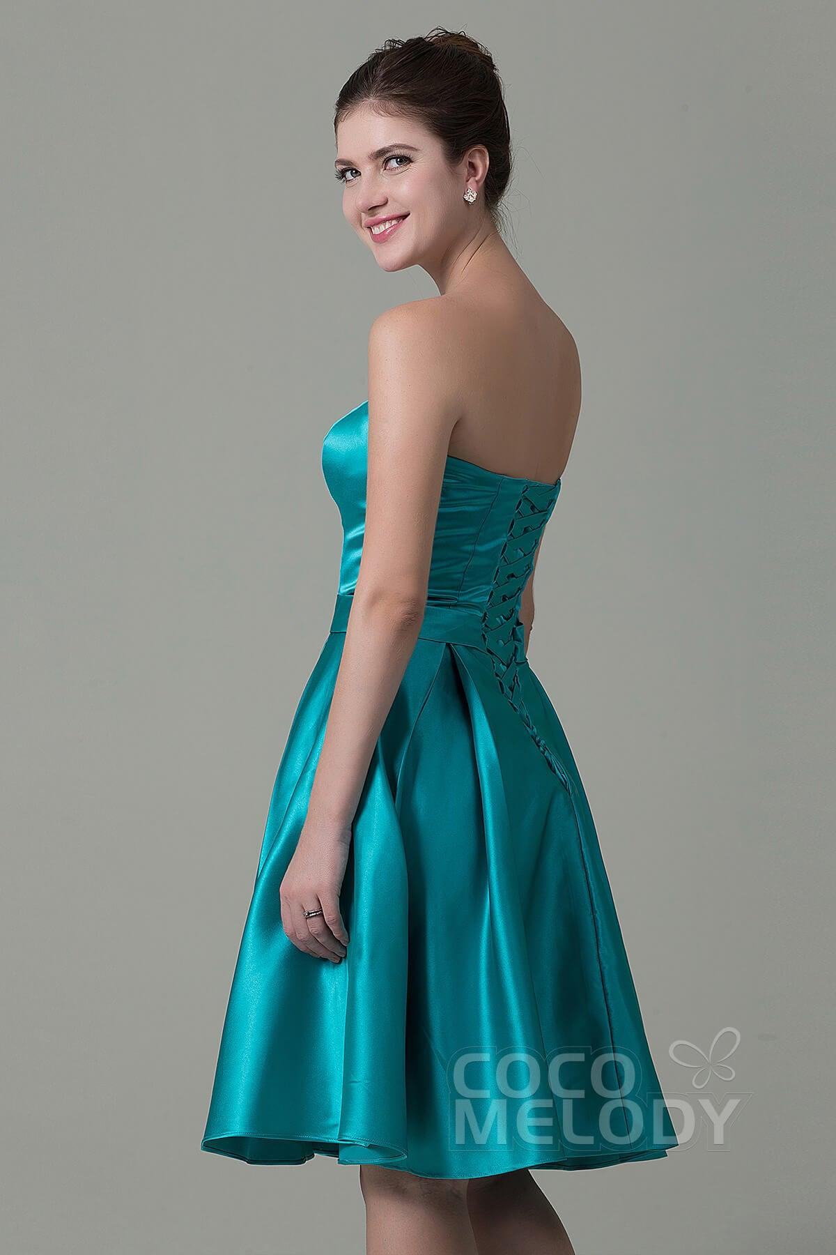 A-Line Knee Length Satin Bridesmaid Dress COZK1500A - COCOMELODY