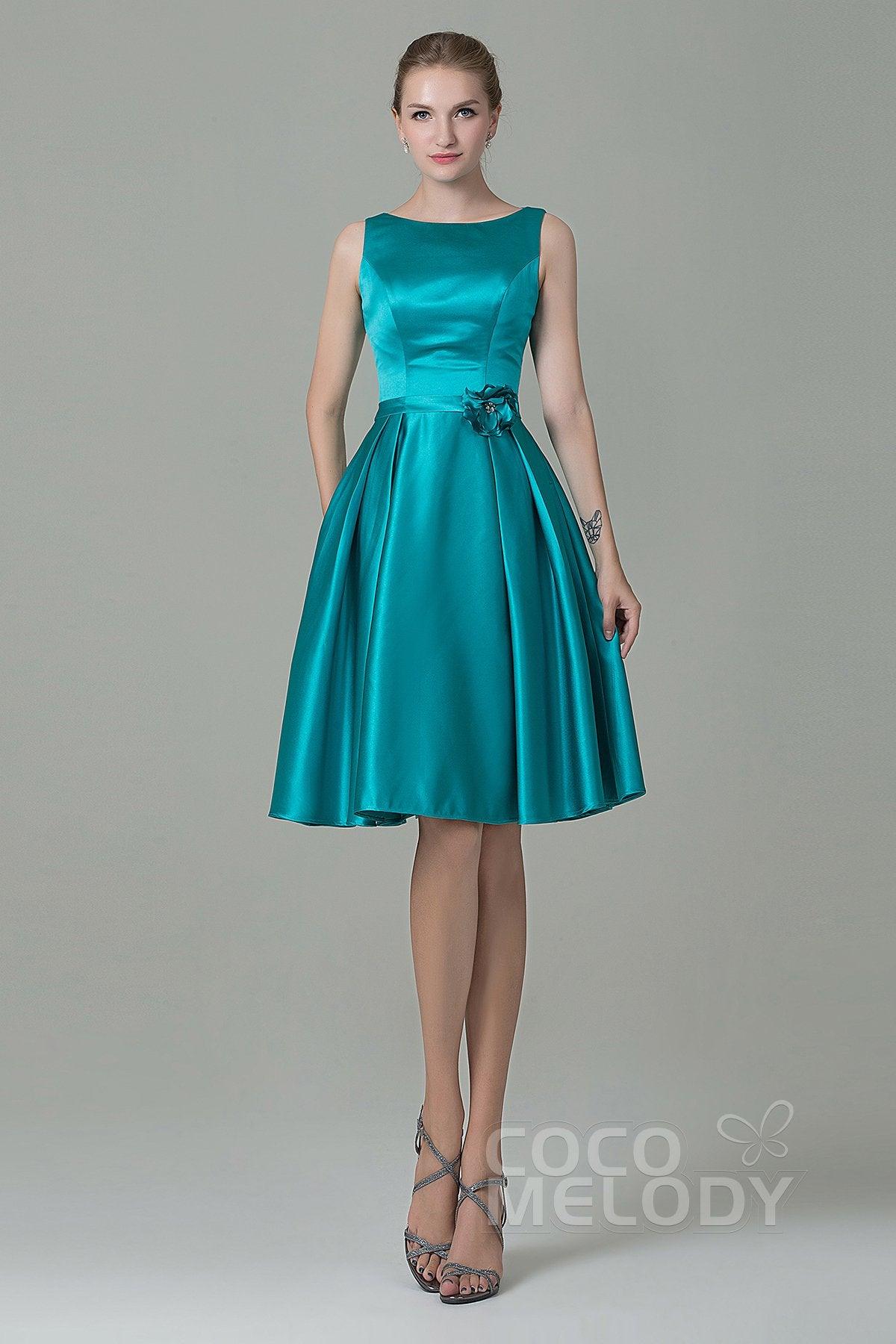 A-Line Knee Length Satin Bridesmaid Dress COZK1500B - COCOMELODY