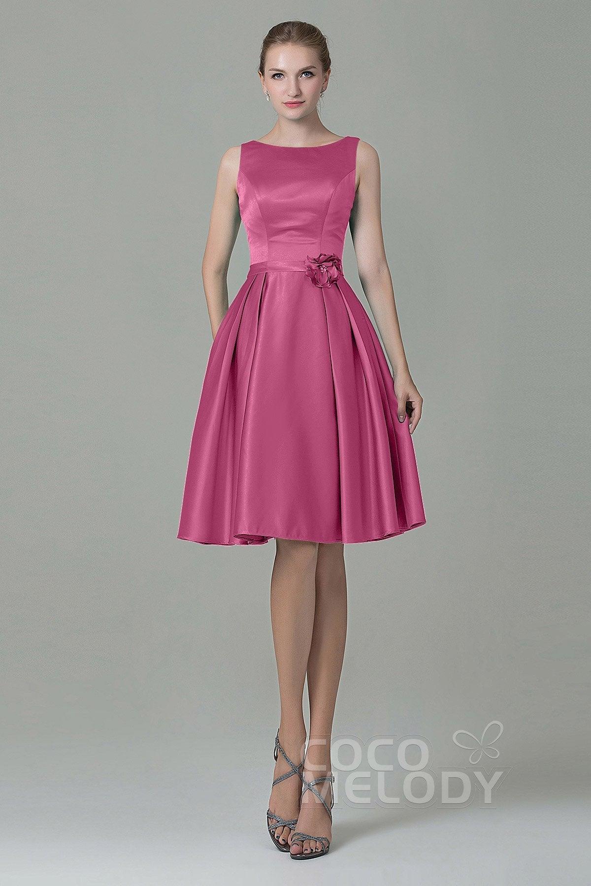 A-Line Knee Length Satin Bridesmaid Dress COZK1500B - COCOMELODY