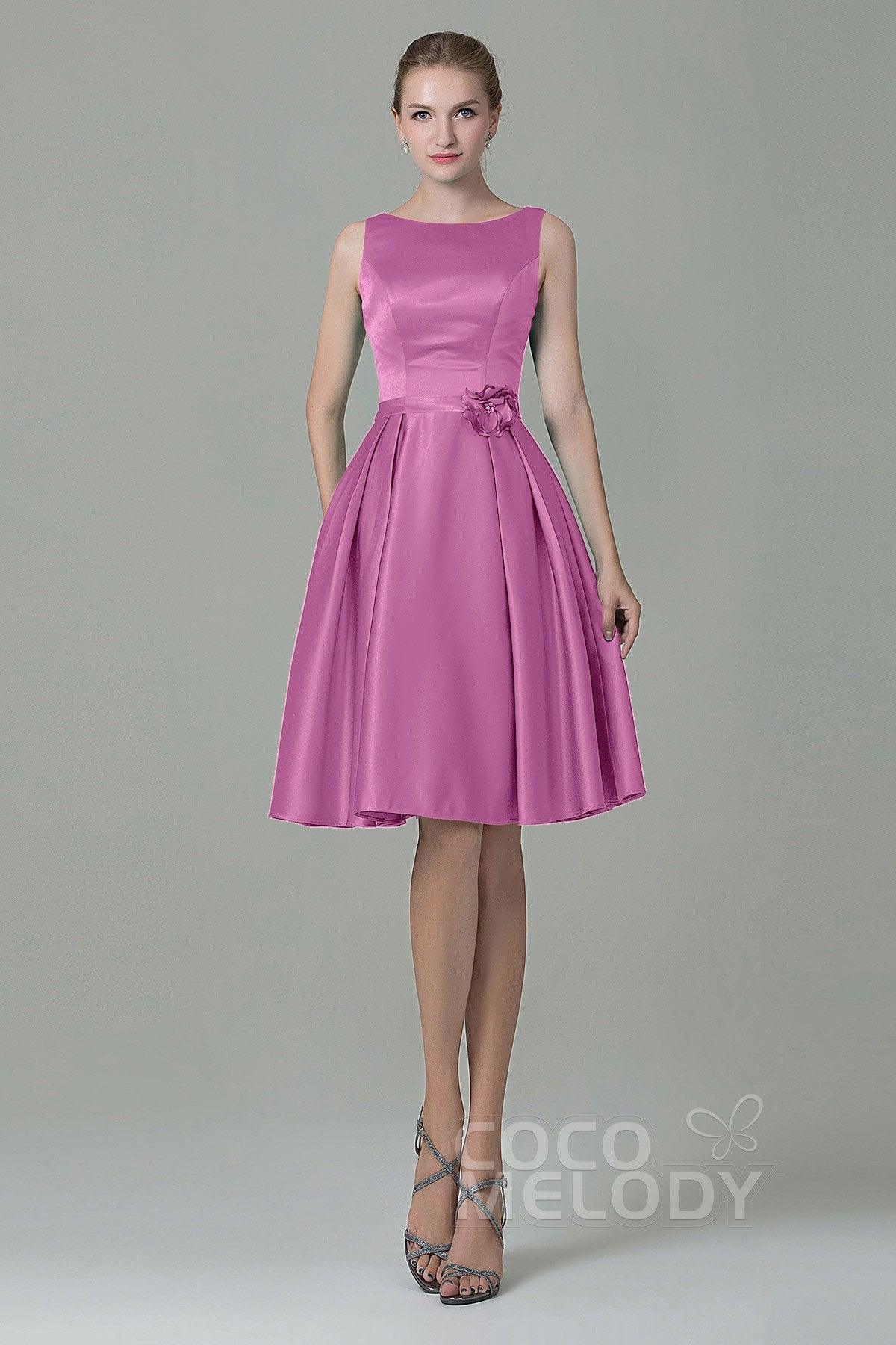 A-Line Knee Length Satin Bridesmaid Dress COZK1500B - COCOMELODY