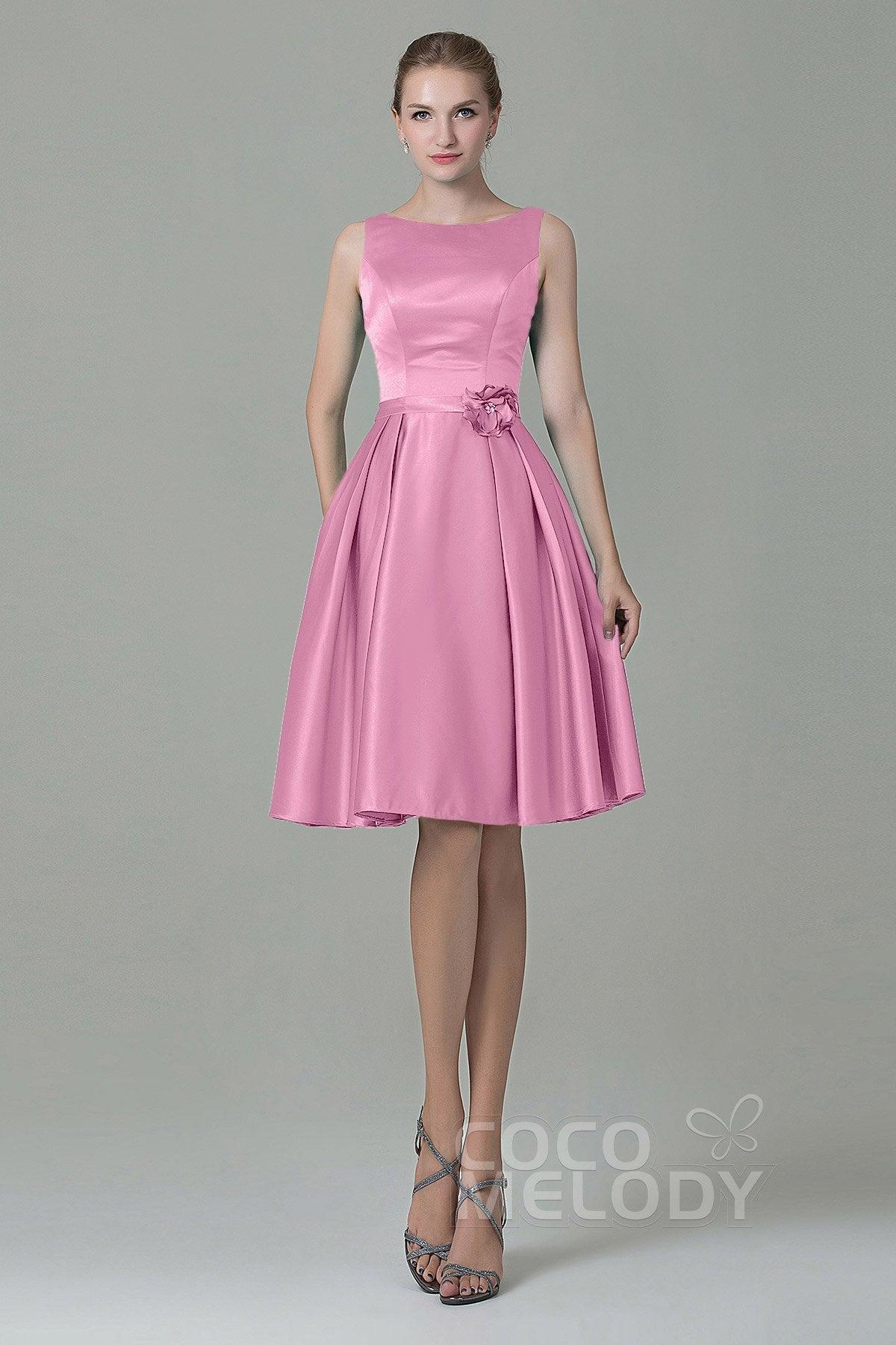 A-Line Knee Length Satin Bridesmaid Dress COZK1500B - COCOMELODY