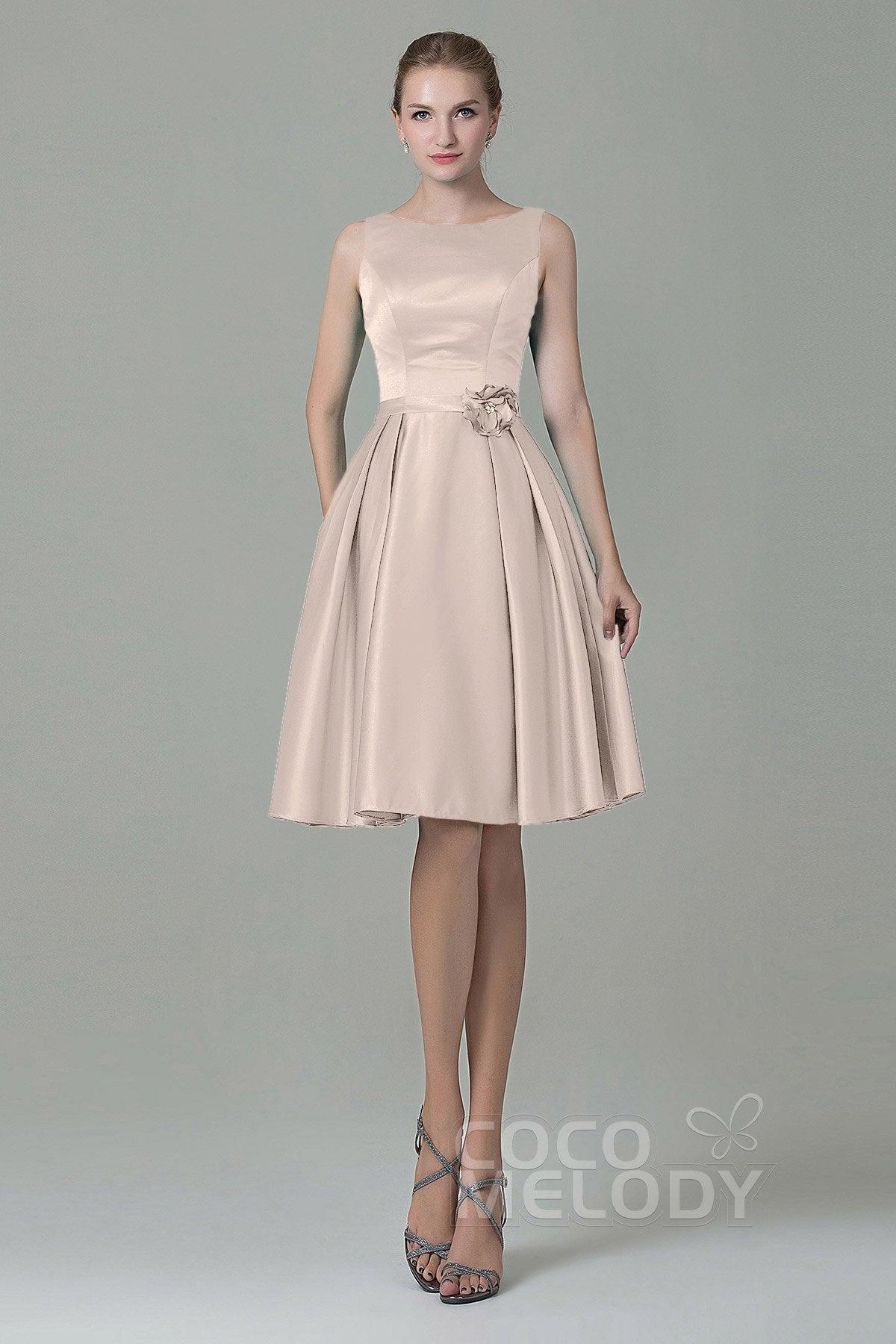 A-Line Knee Length Satin Bridesmaid Dress COZK1500B - COCOMELODY