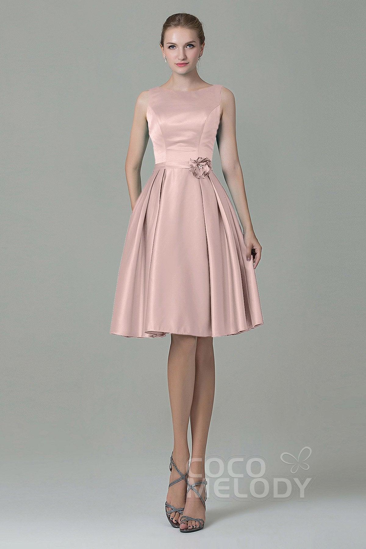 A-Line Knee Length Satin Bridesmaid Dress COZK1500B - COCOMELODY