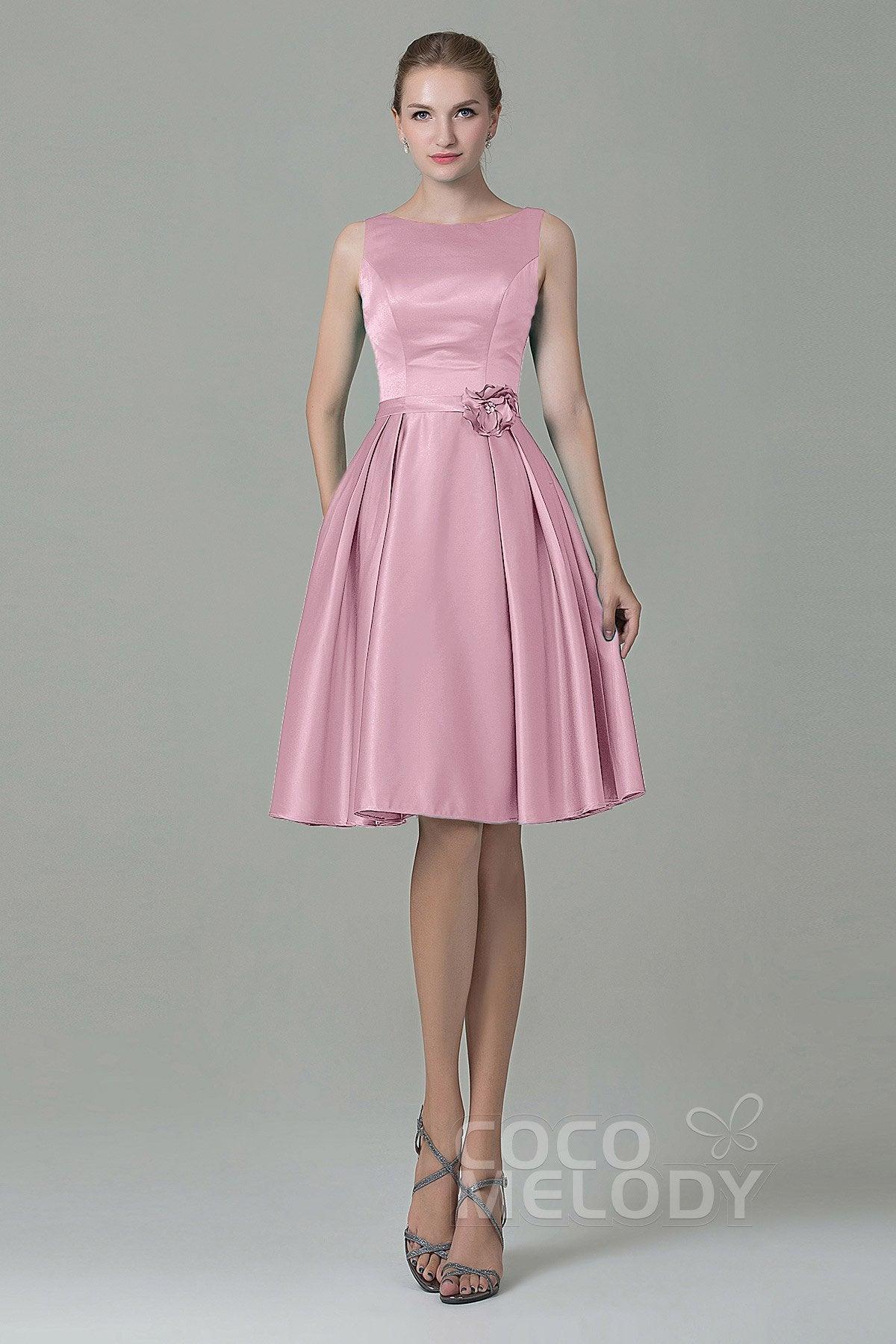 A-Line Knee Length Satin Bridesmaid Dress COZK1500B - COCOMELODY