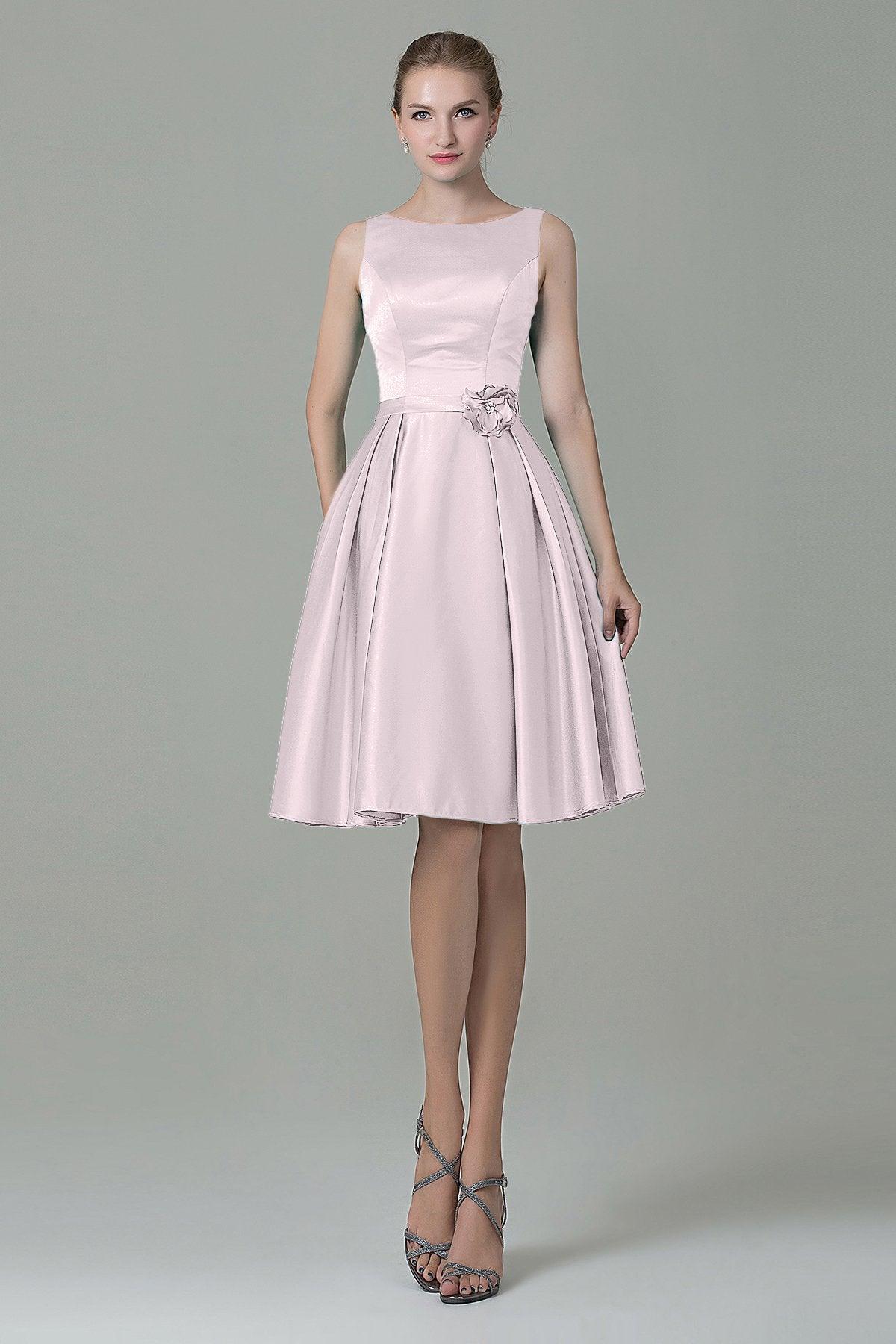 A-Line Knee Length Satin Bridesmaid Dress COZK1500B - COCOMELODY