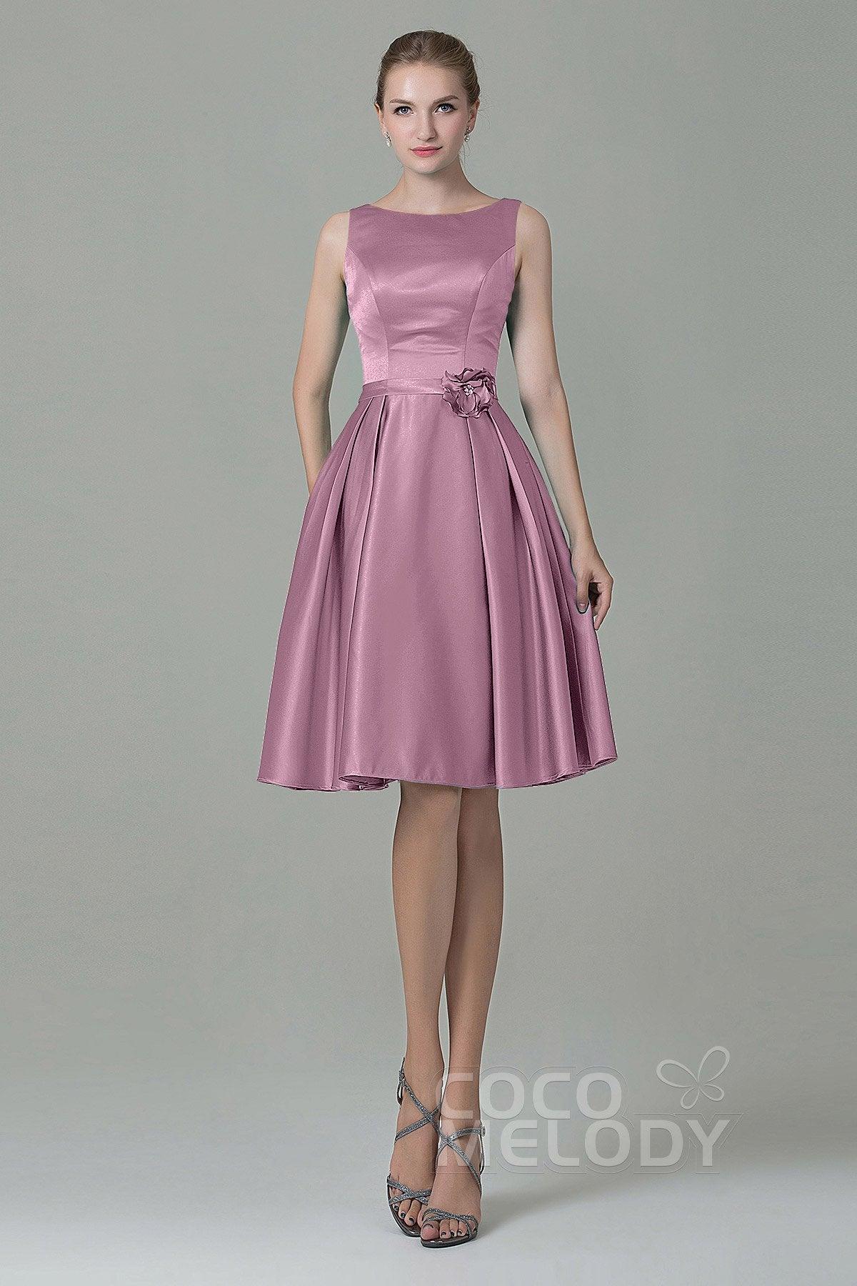 A-Line Knee Length Satin Bridesmaid Dress COZK1500B - COCOMELODY