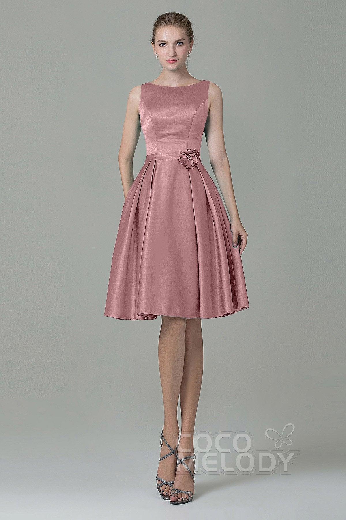A-Line Knee Length Satin Bridesmaid Dress COZK1500B - COCOMELODY