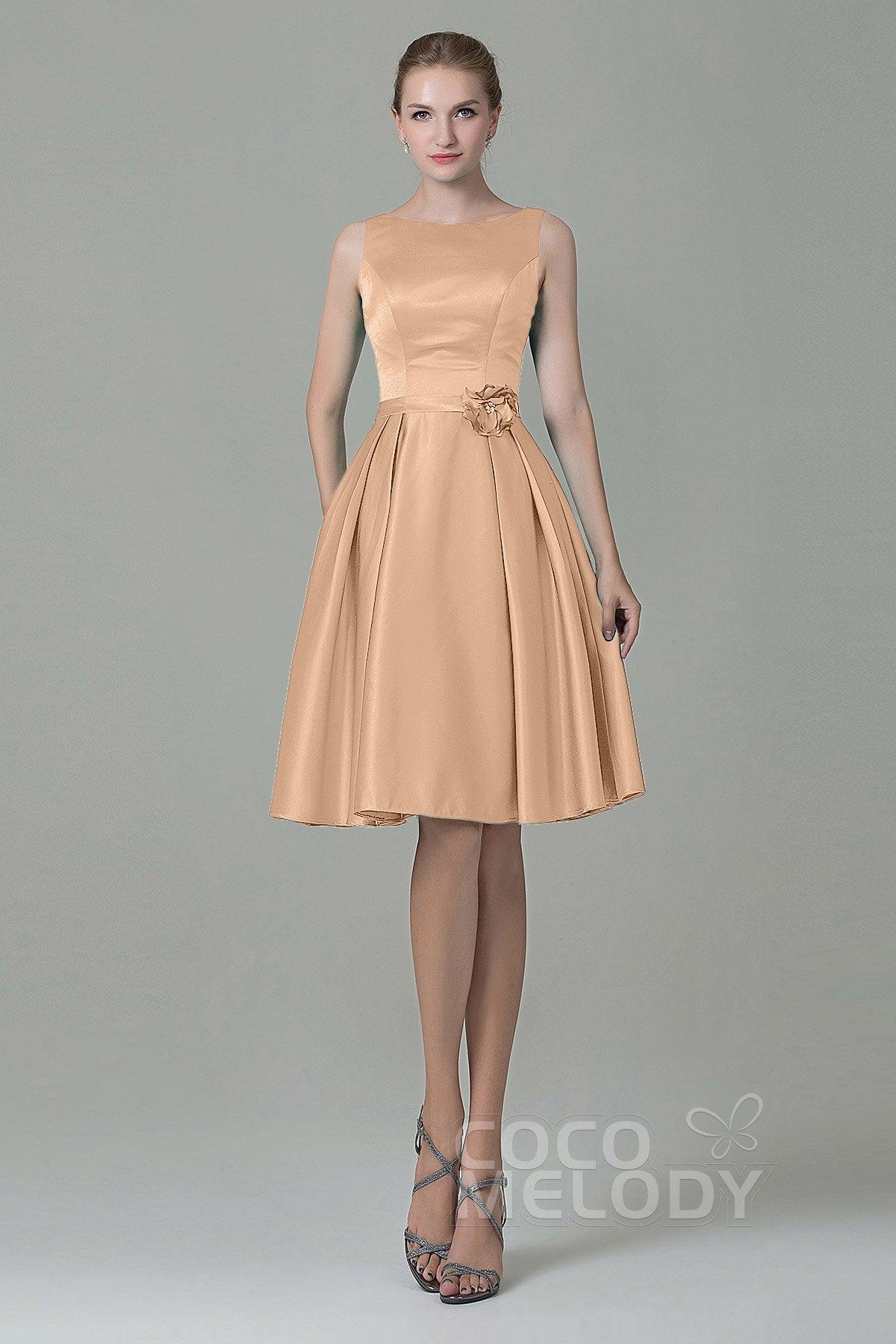 A-Line Knee Length Satin Bridesmaid Dress COZK1500B - COCOMELODY