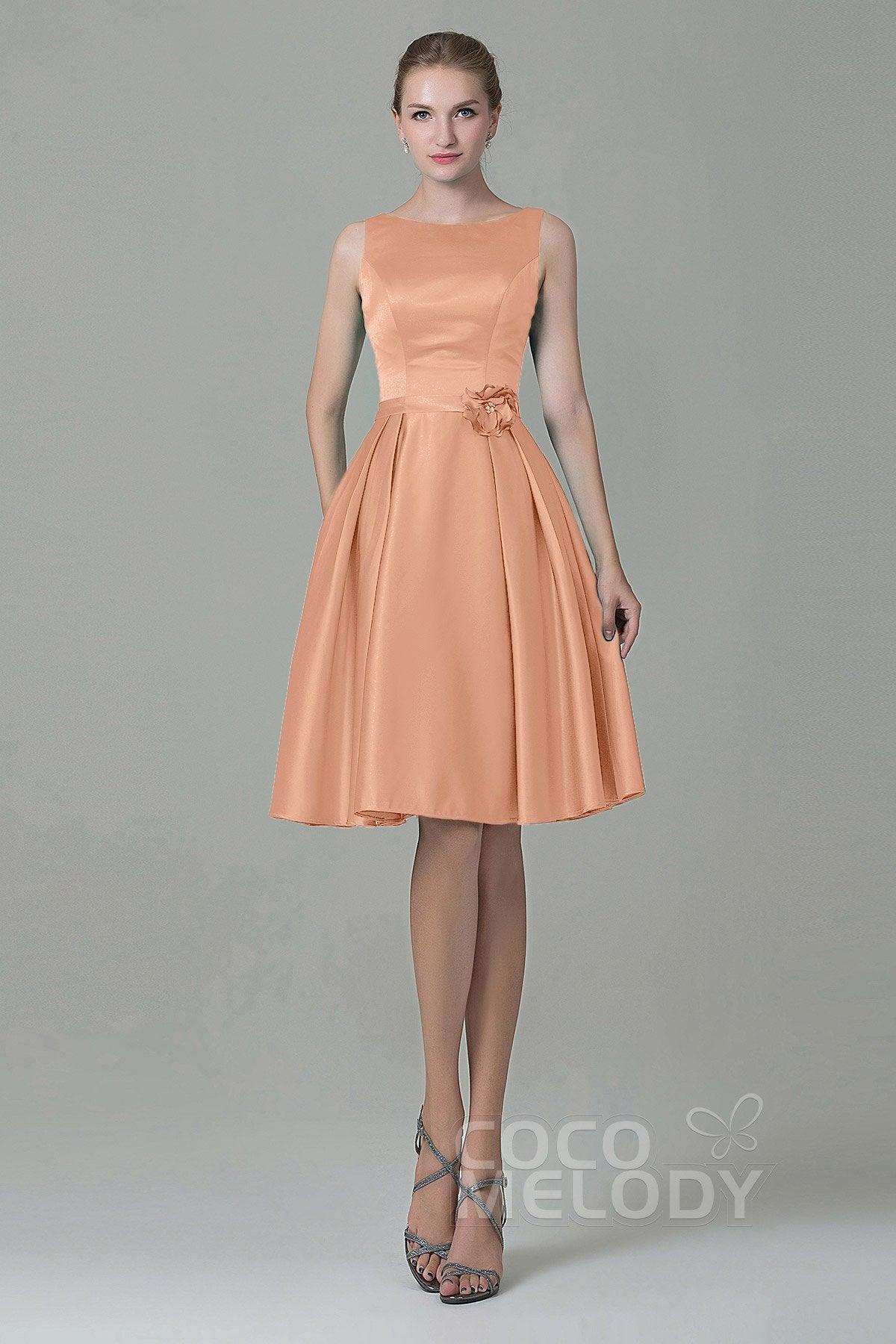A-Line Knee Length Satin Bridesmaid Dress COZK1500B - COCOMELODY