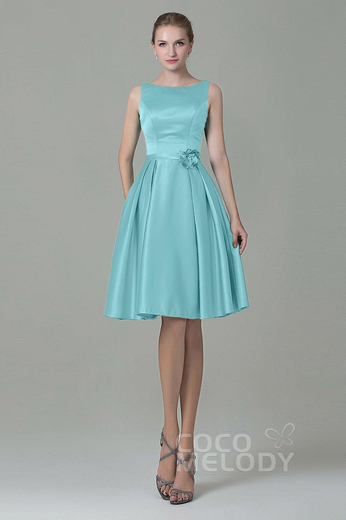A-Line Knee Length Satin Bridesmaid Dress COZK1500B - COCOMELODY