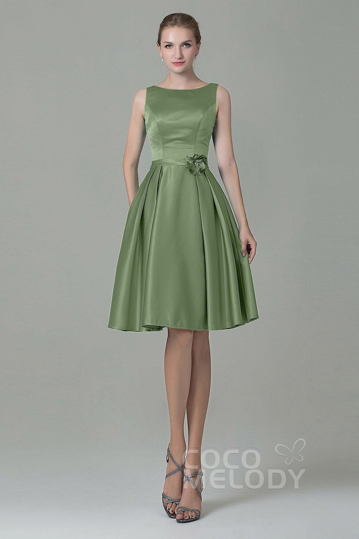A-Line Knee Length Satin Bridesmaid Dress COZK1500B - COCOMELODY