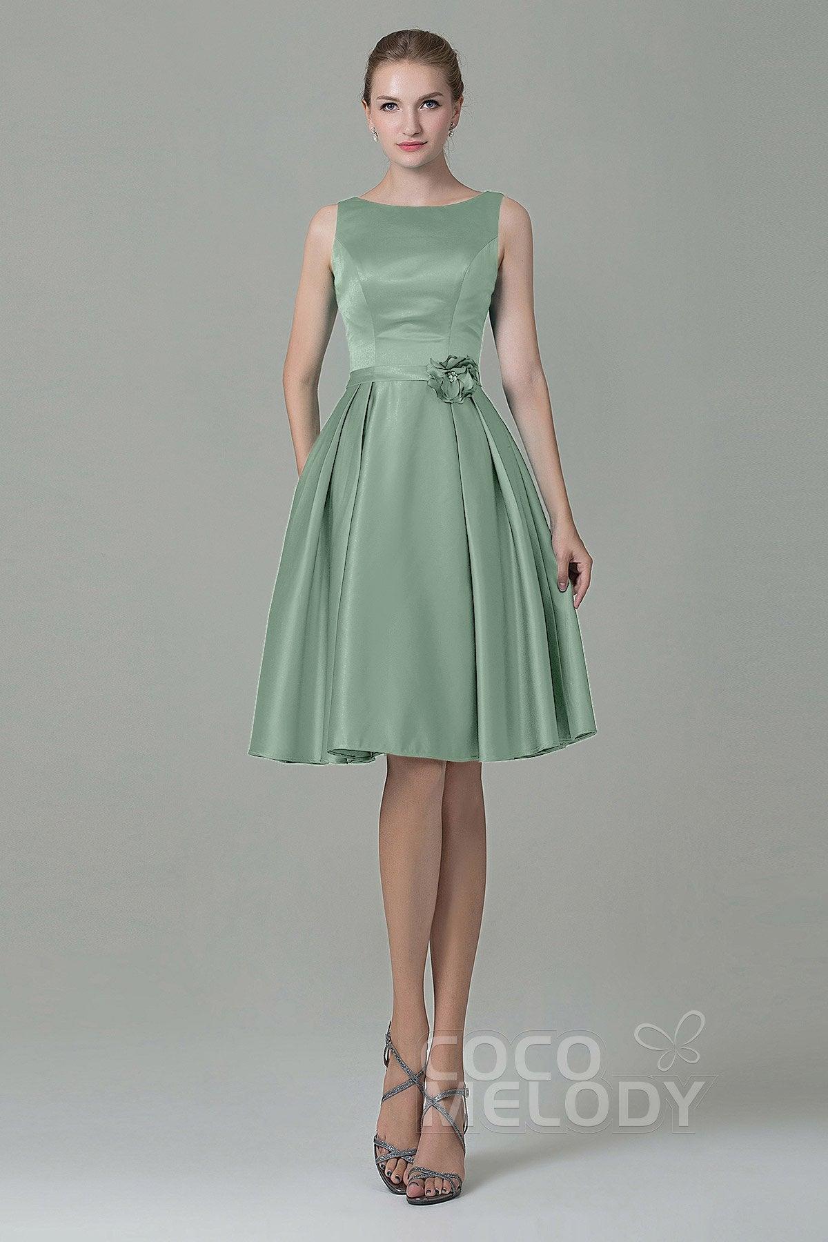 A-Line Knee Length Satin Bridesmaid Dress COZK1500B - COCOMELODY