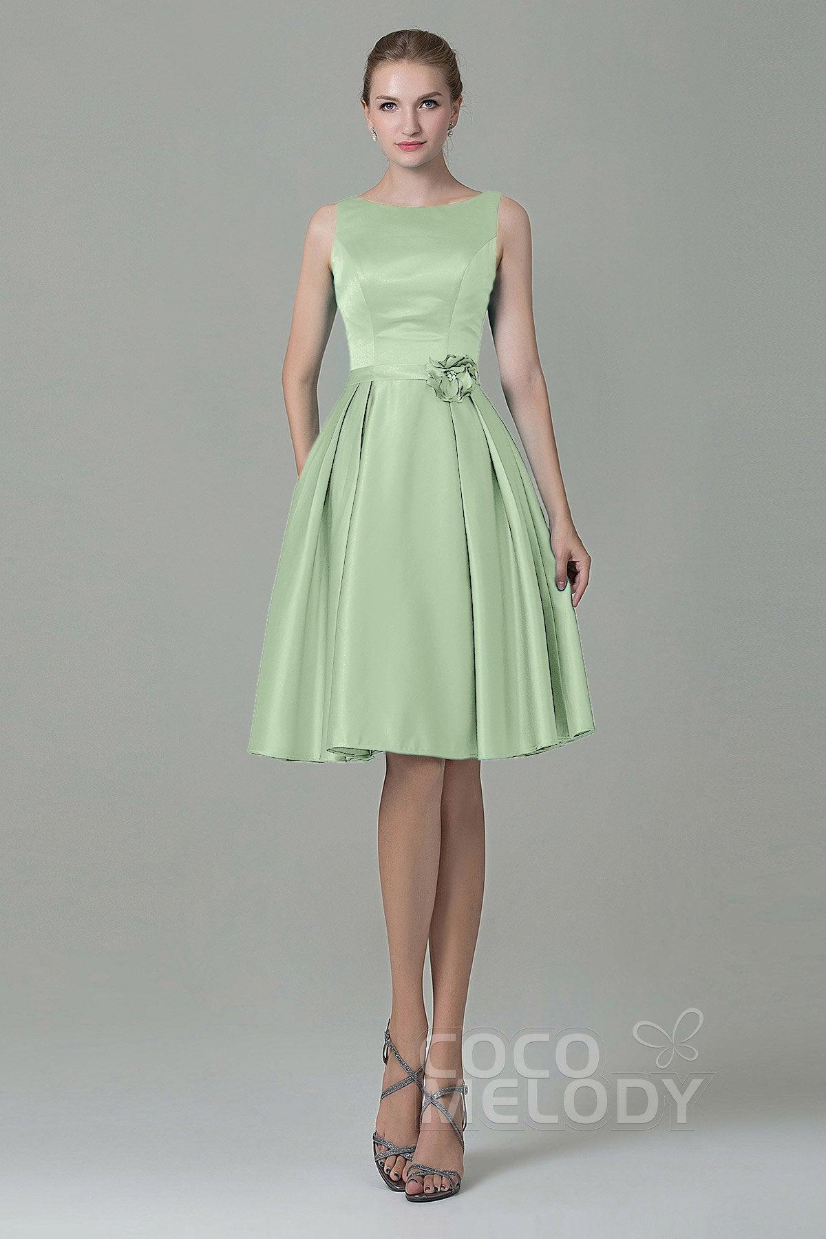 A-Line Knee Length Satin Bridesmaid Dress COZK1500B - COCOMELODY