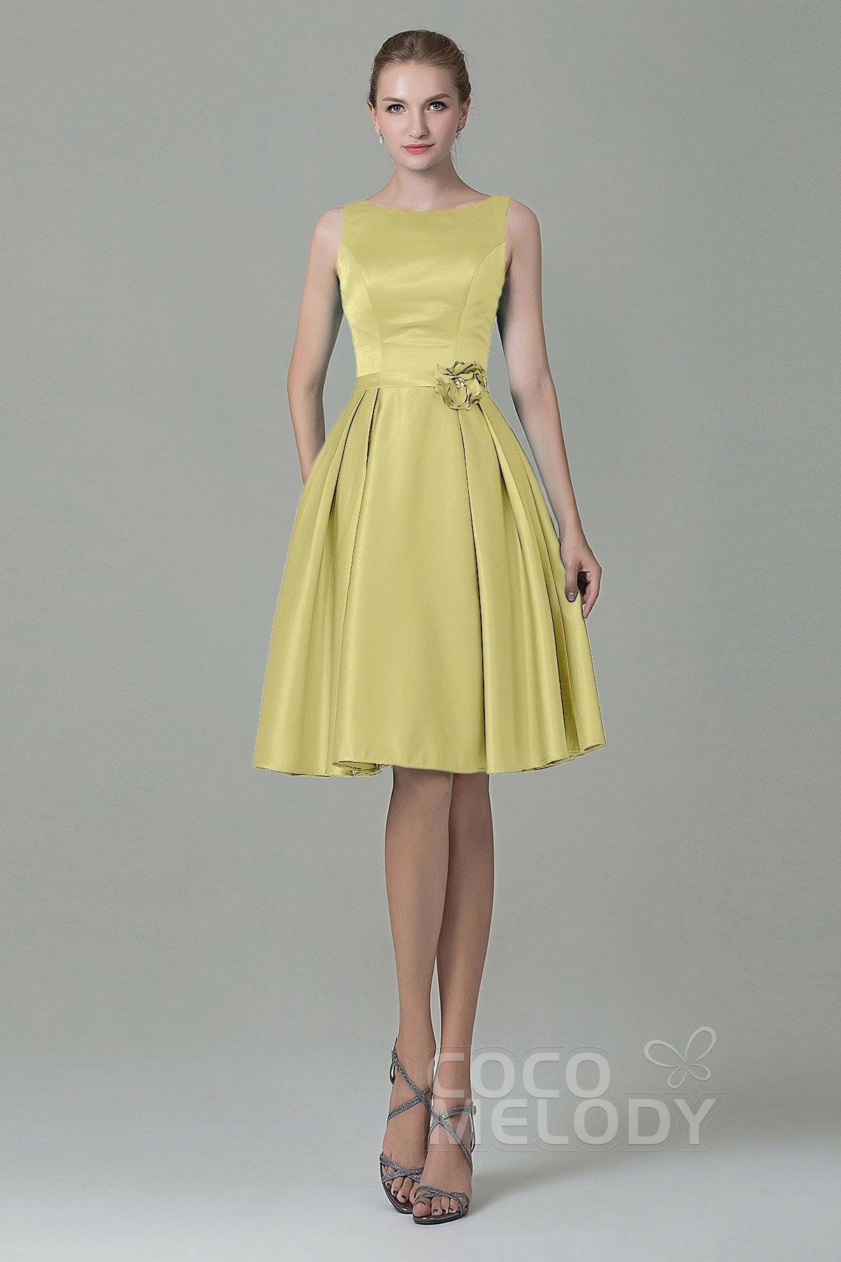 A-Line Knee Length Satin Bridesmaid Dress COZK1500B - COCOMELODY
