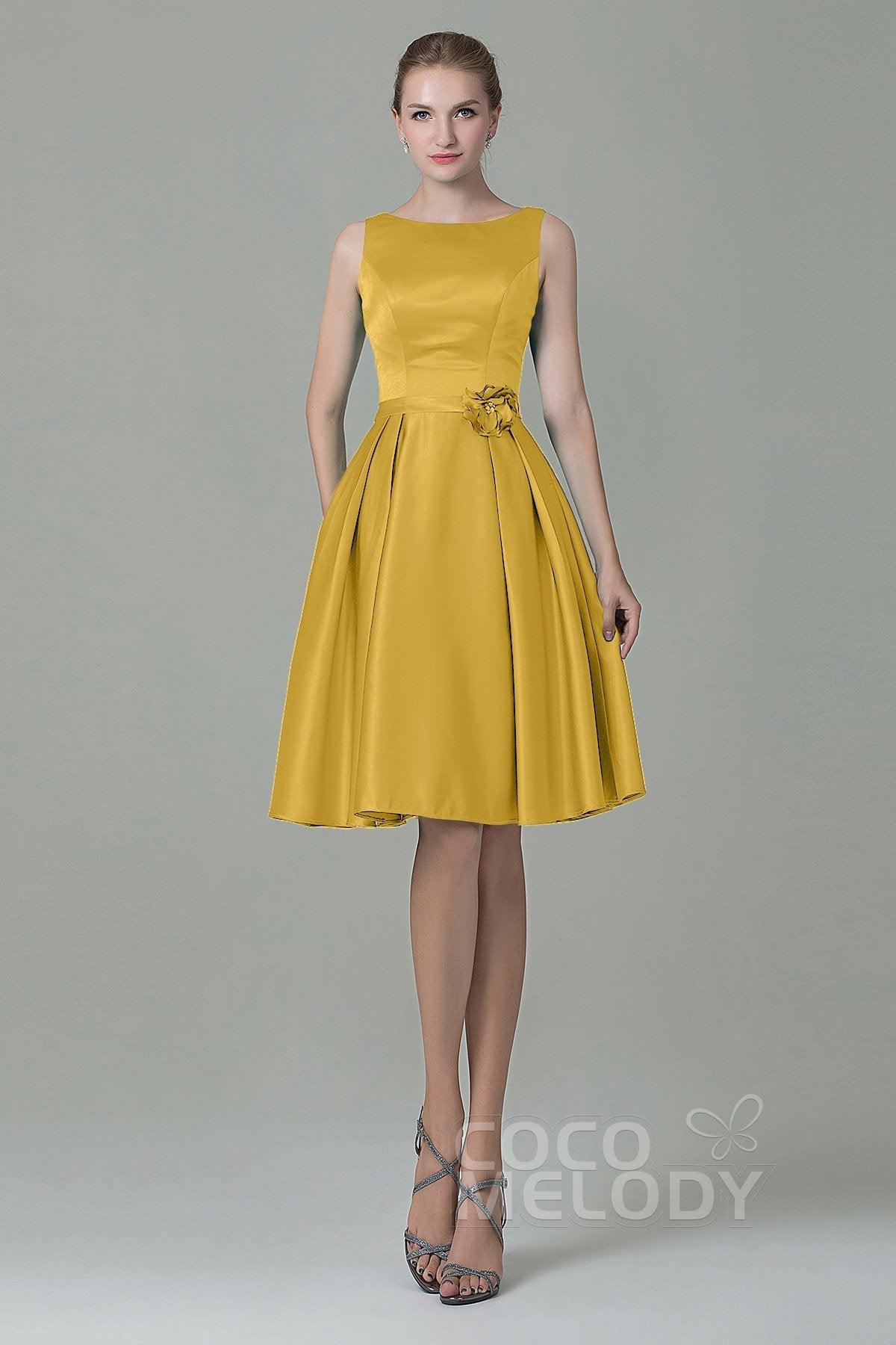 A-Line Knee Length Satin Bridesmaid Dress COZK1500B - COCOMELODY