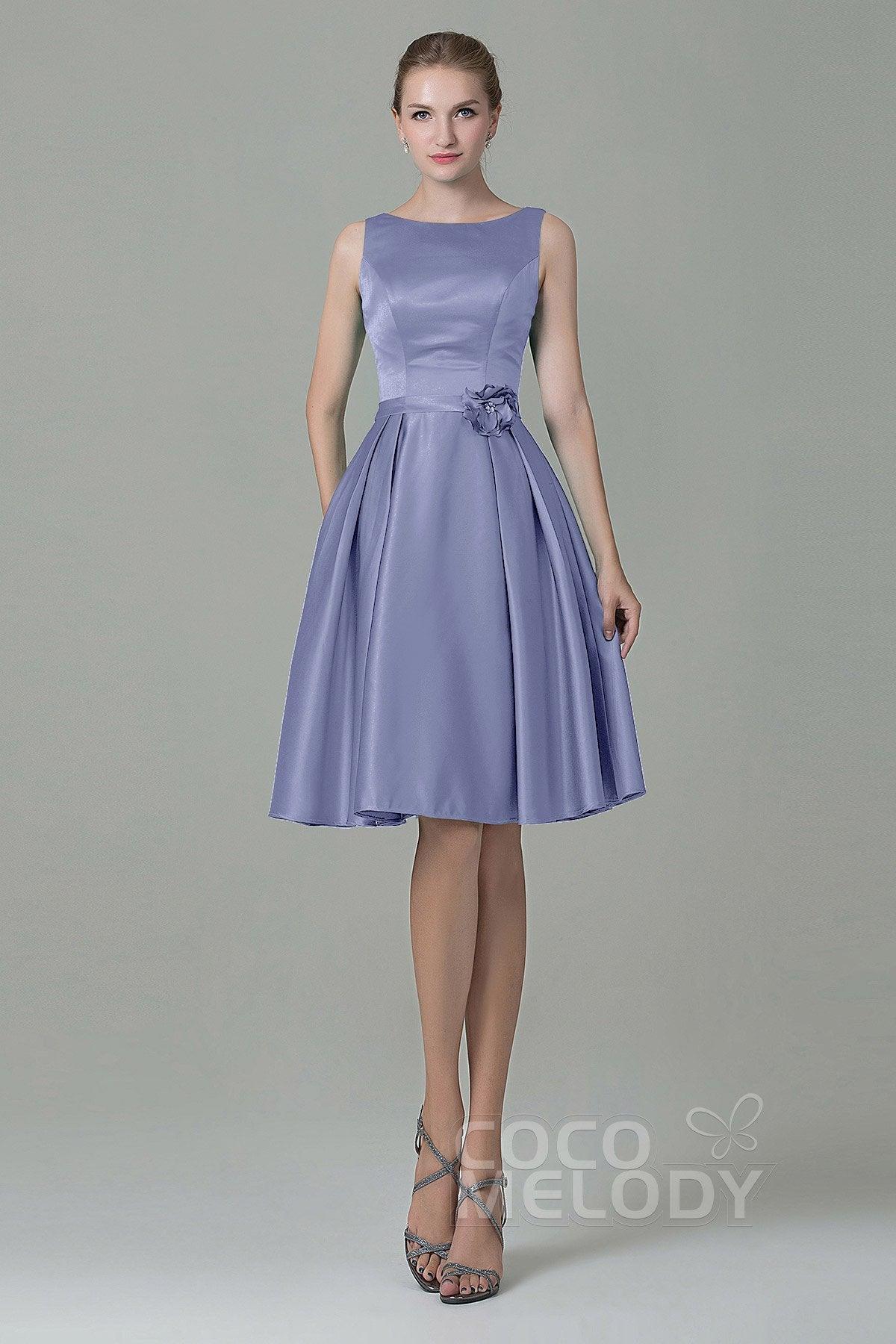 A-Line Knee Length Satin Bridesmaid Dress COZK1500B - COCOMELODY