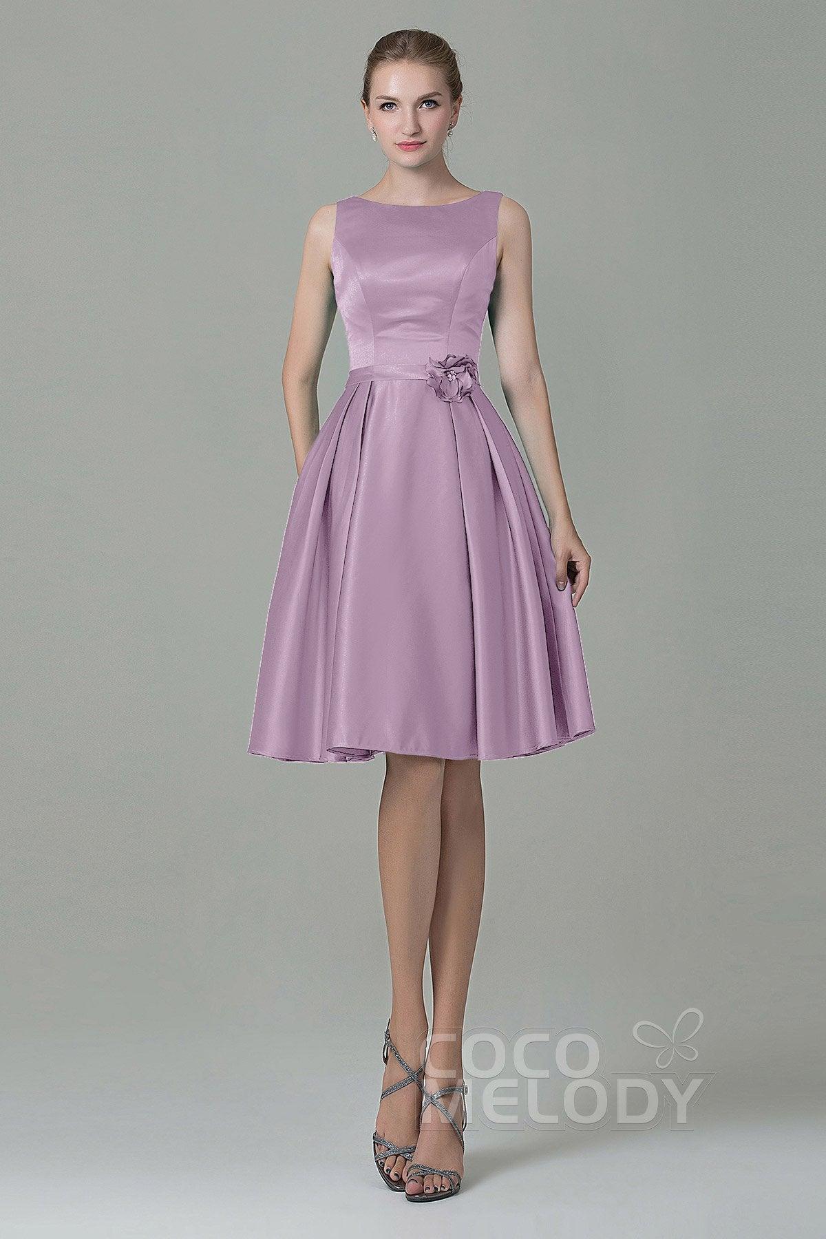 A-Line Knee Length Satin Bridesmaid Dress COZK1500B - COCOMELODY