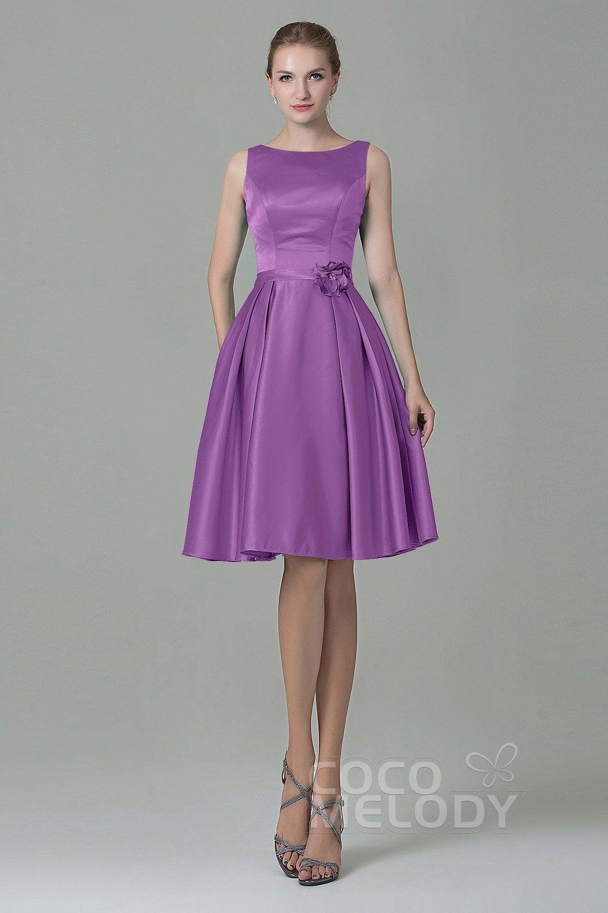 A-Line Knee Length Satin Bridesmaid Dress COZK1500B - COCOMELODY