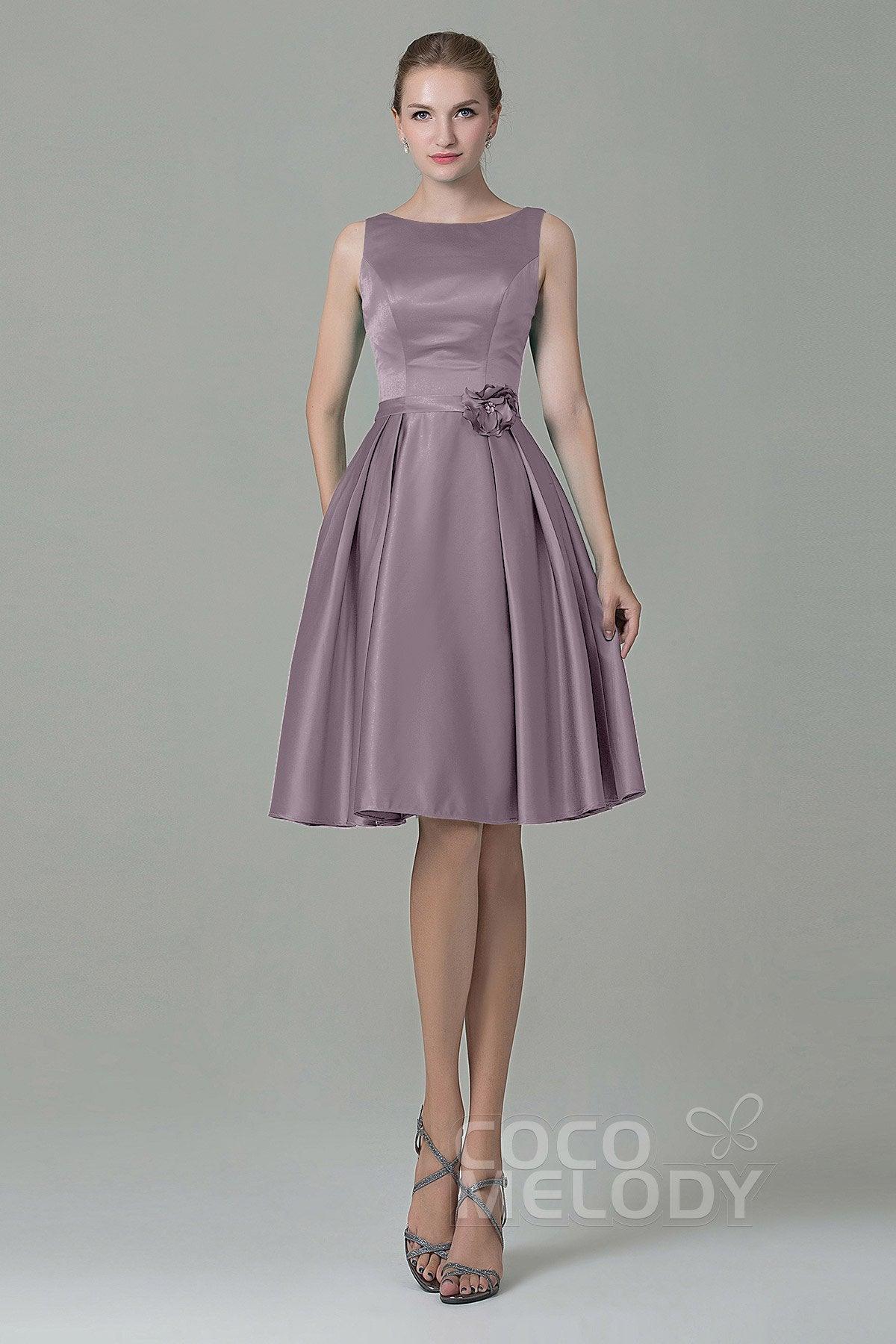 A-Line Knee Length Satin Bridesmaid Dress COZK1500B - COCOMELODY