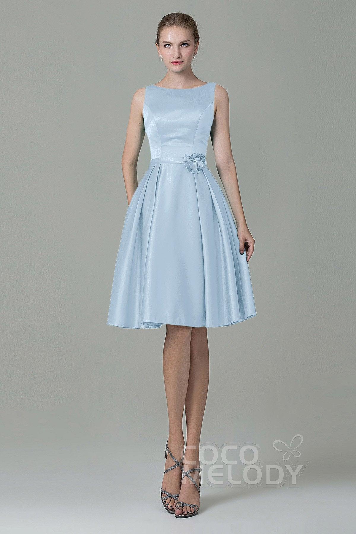 A-Line Knee Length Satin Bridesmaid Dress COZK1500B - COCOMELODY