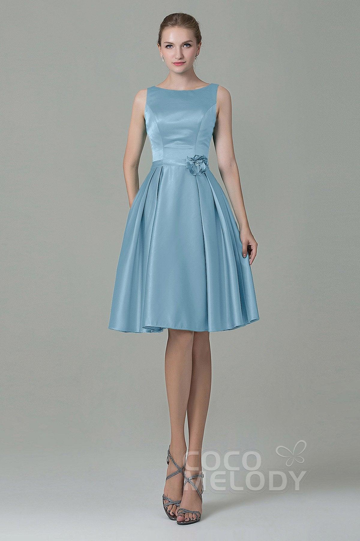 A-Line Knee Length Satin Bridesmaid Dress COZK1500B - COCOMELODY