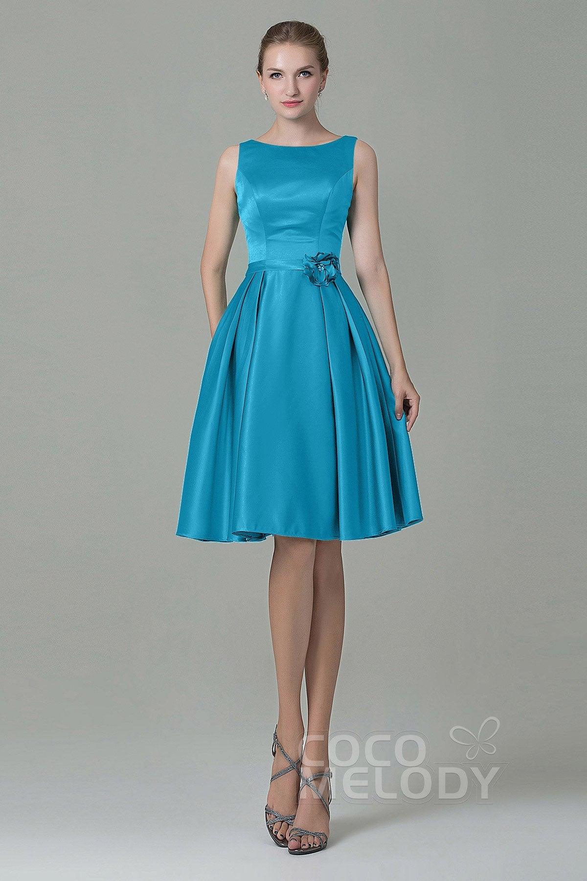 A-Line Knee Length Satin Bridesmaid Dress COZK1500B - COCOMELODY
