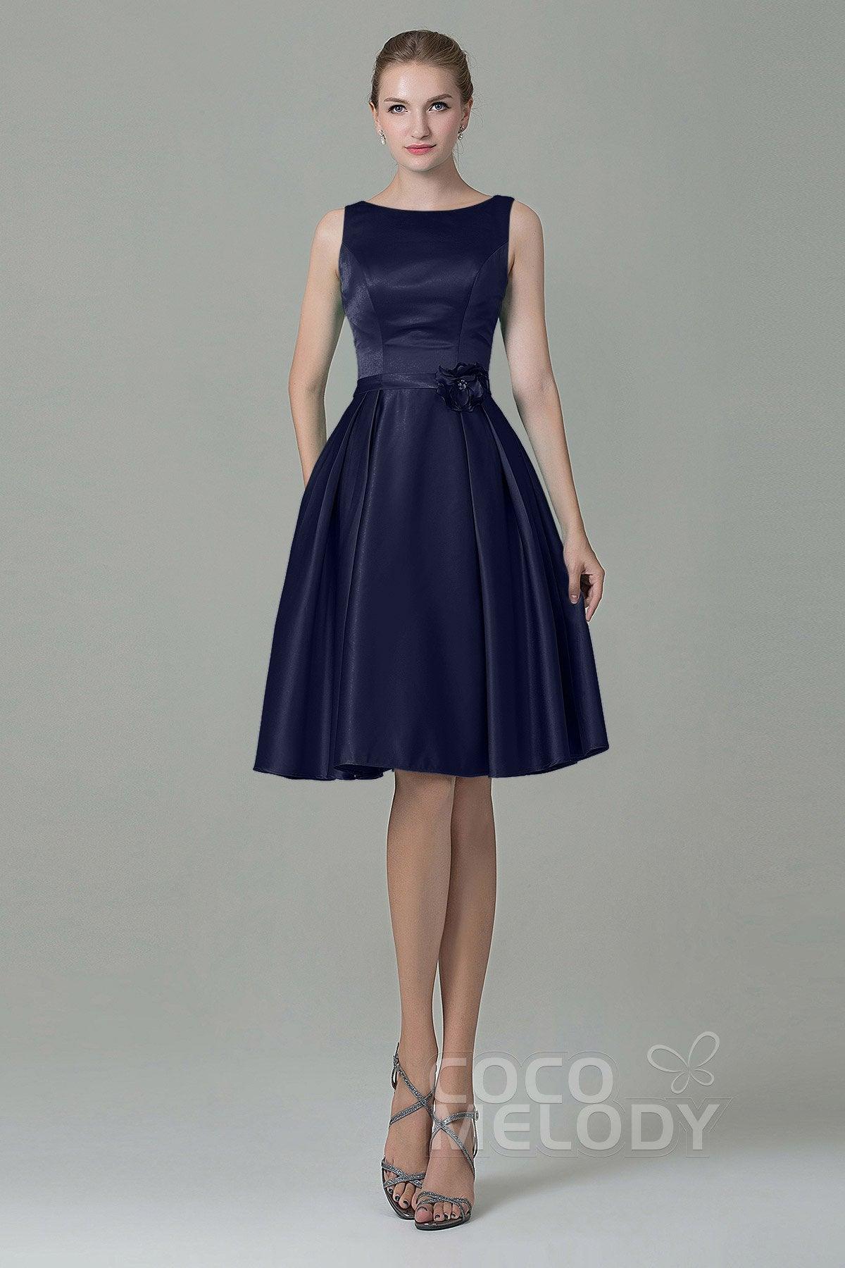 A-Line Knee Length Satin Bridesmaid Dress COZK1500B - COCOMELODY