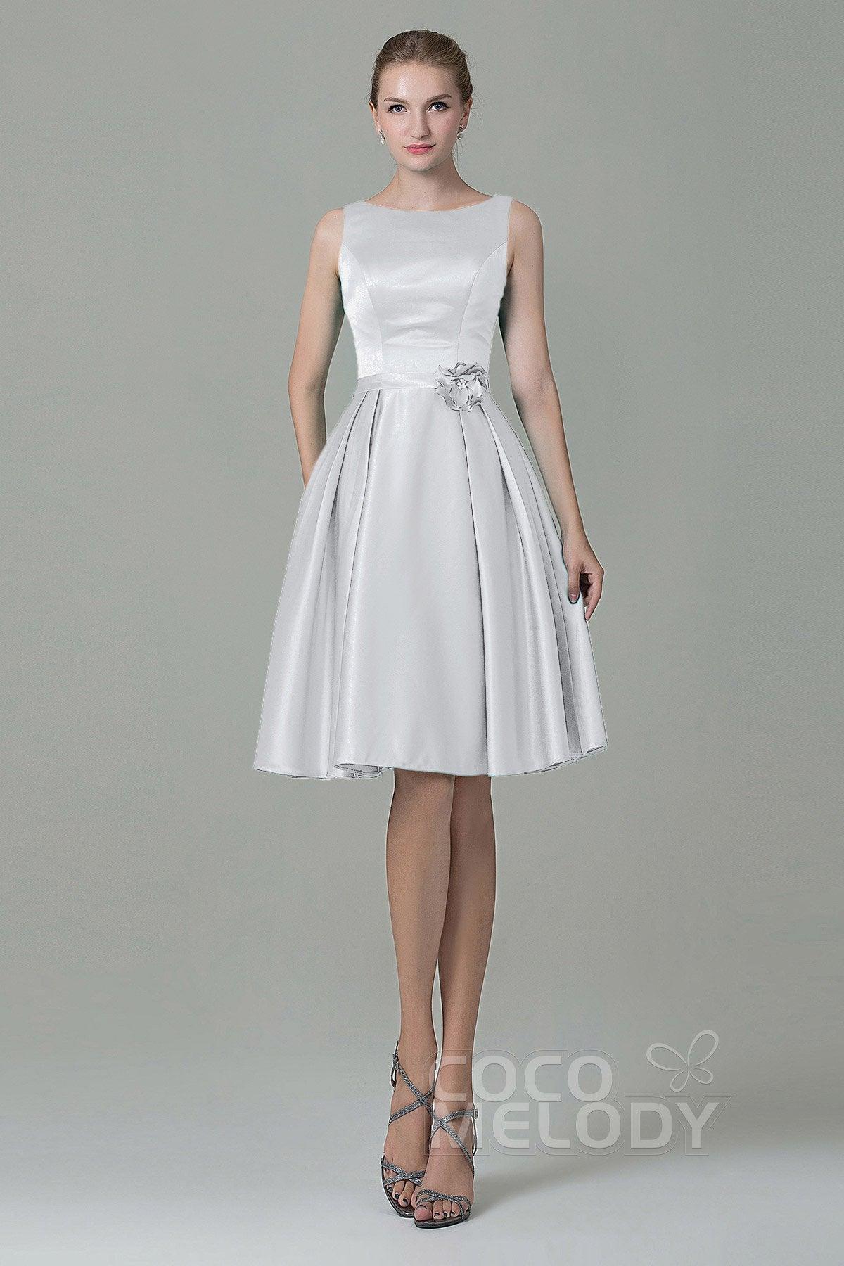A-Line Knee Length Satin Bridesmaid Dress COZK1500B - COCOMELODY