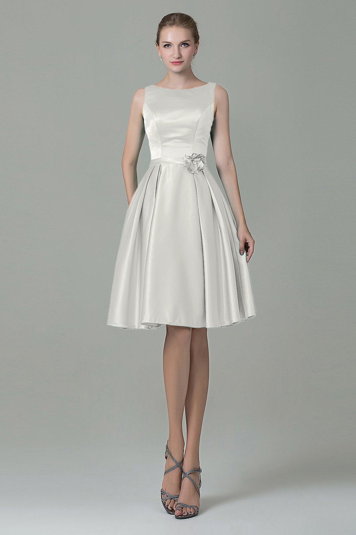 A-Line Knee Length Satin Bridesmaid Dress COZK1500B - COCOMELODY