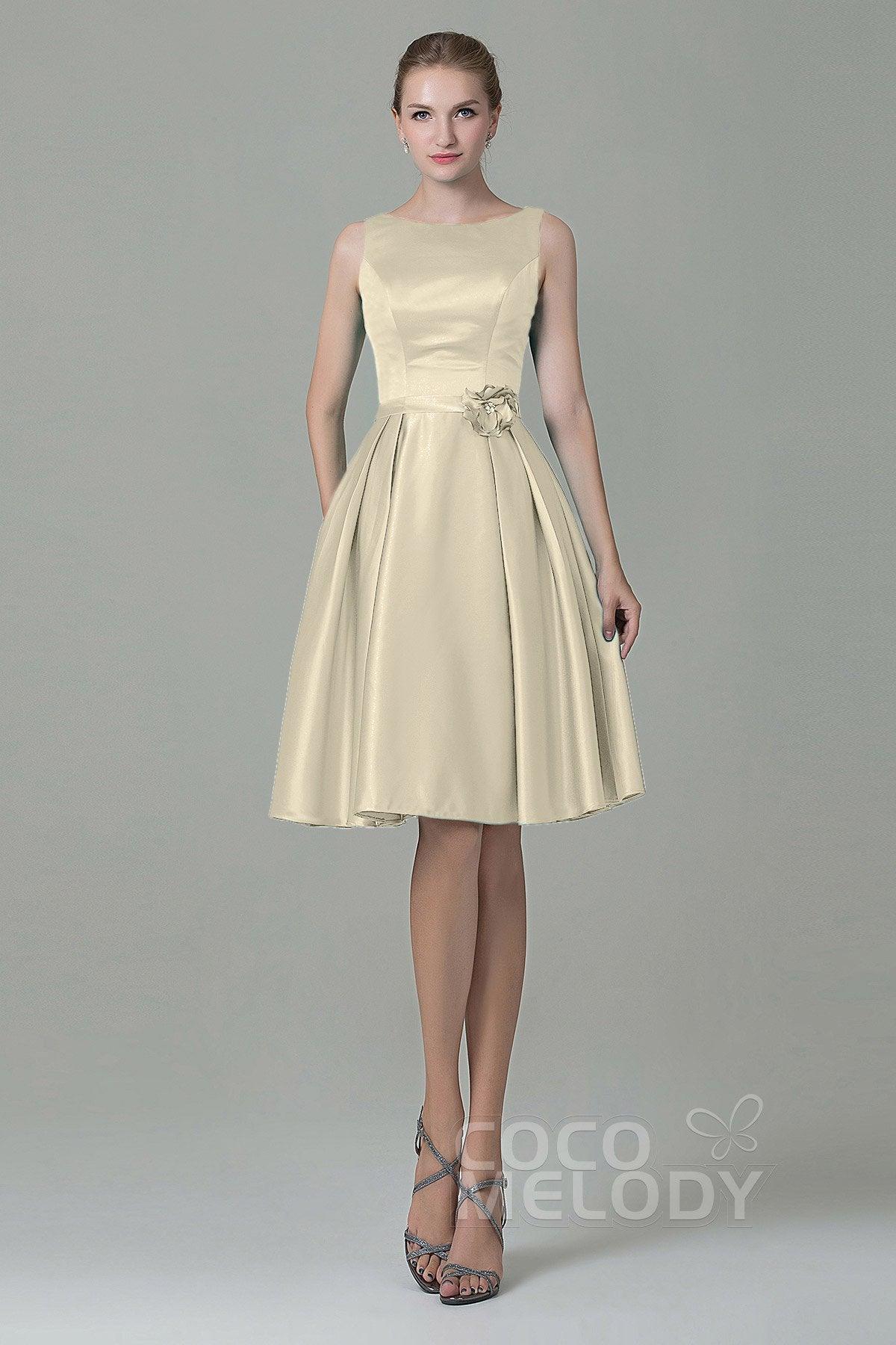 A-Line Knee Length Satin Bridesmaid Dress COZK1500B - COCOMELODY