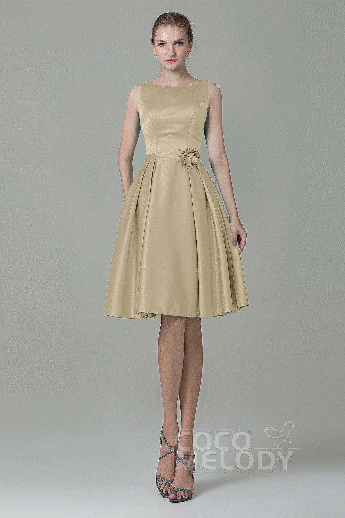 A-Line Knee Length Satin Bridesmaid Dress COZK1500B - COCOMELODY