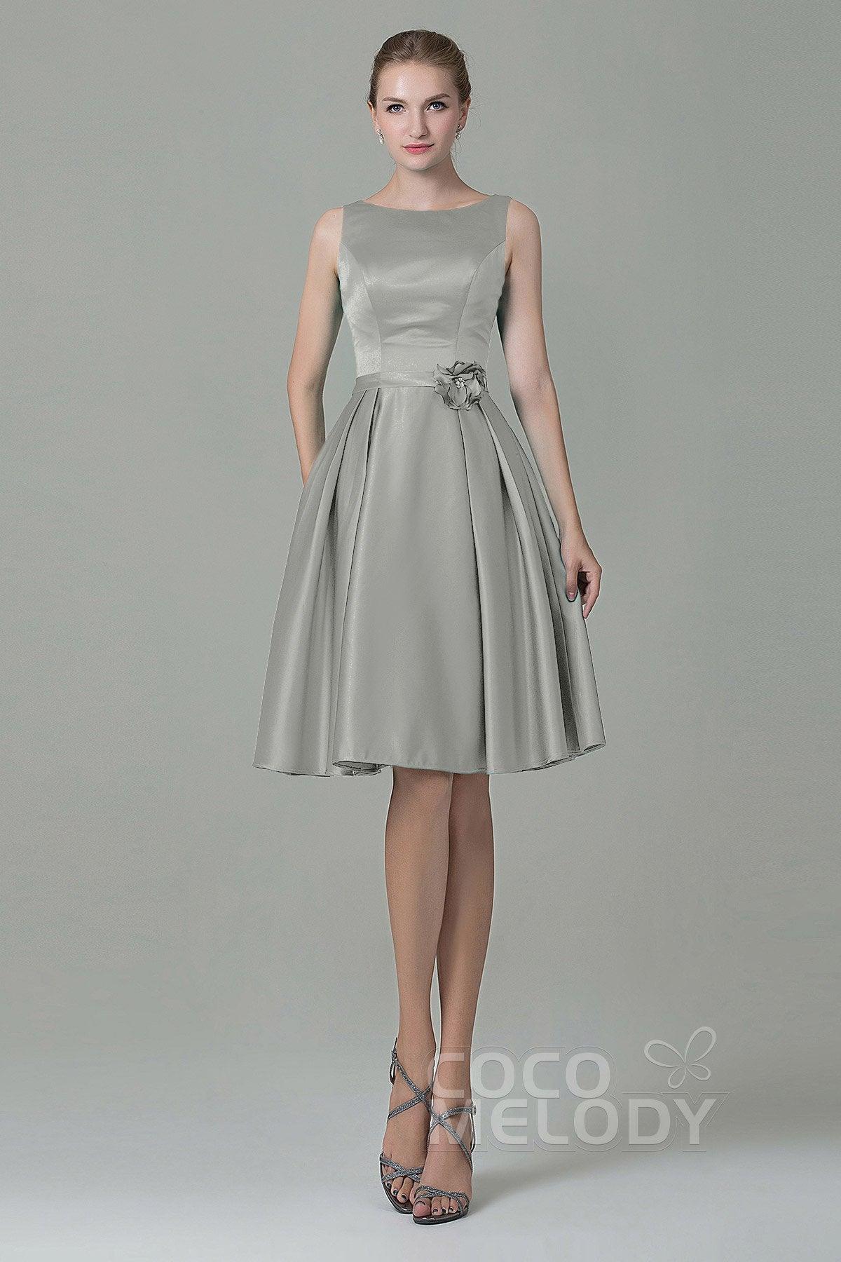 A-Line Knee Length Satin Bridesmaid Dress COZK1500B - COCOMELODY