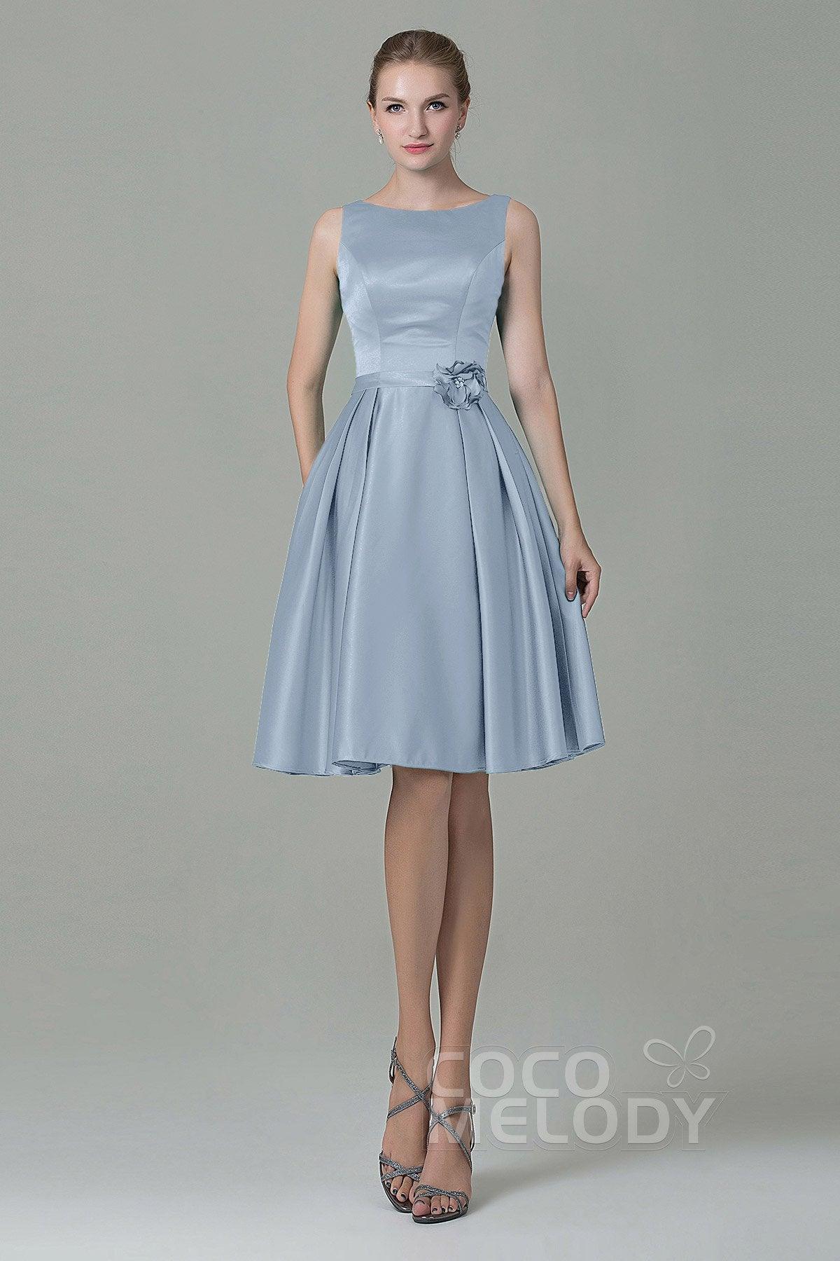 A-Line Knee Length Satin Bridesmaid Dress COZK1500B - COCOMELODY