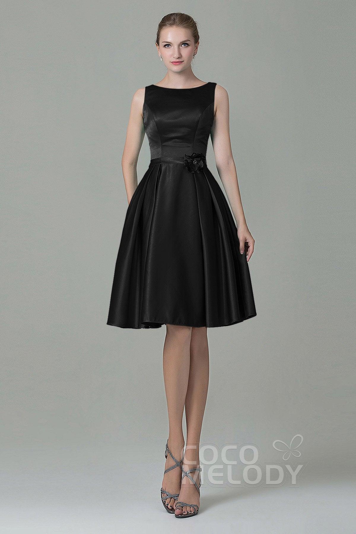 A-Line Knee Length Satin Bridesmaid Dress COZK1500B - COCOMELODY