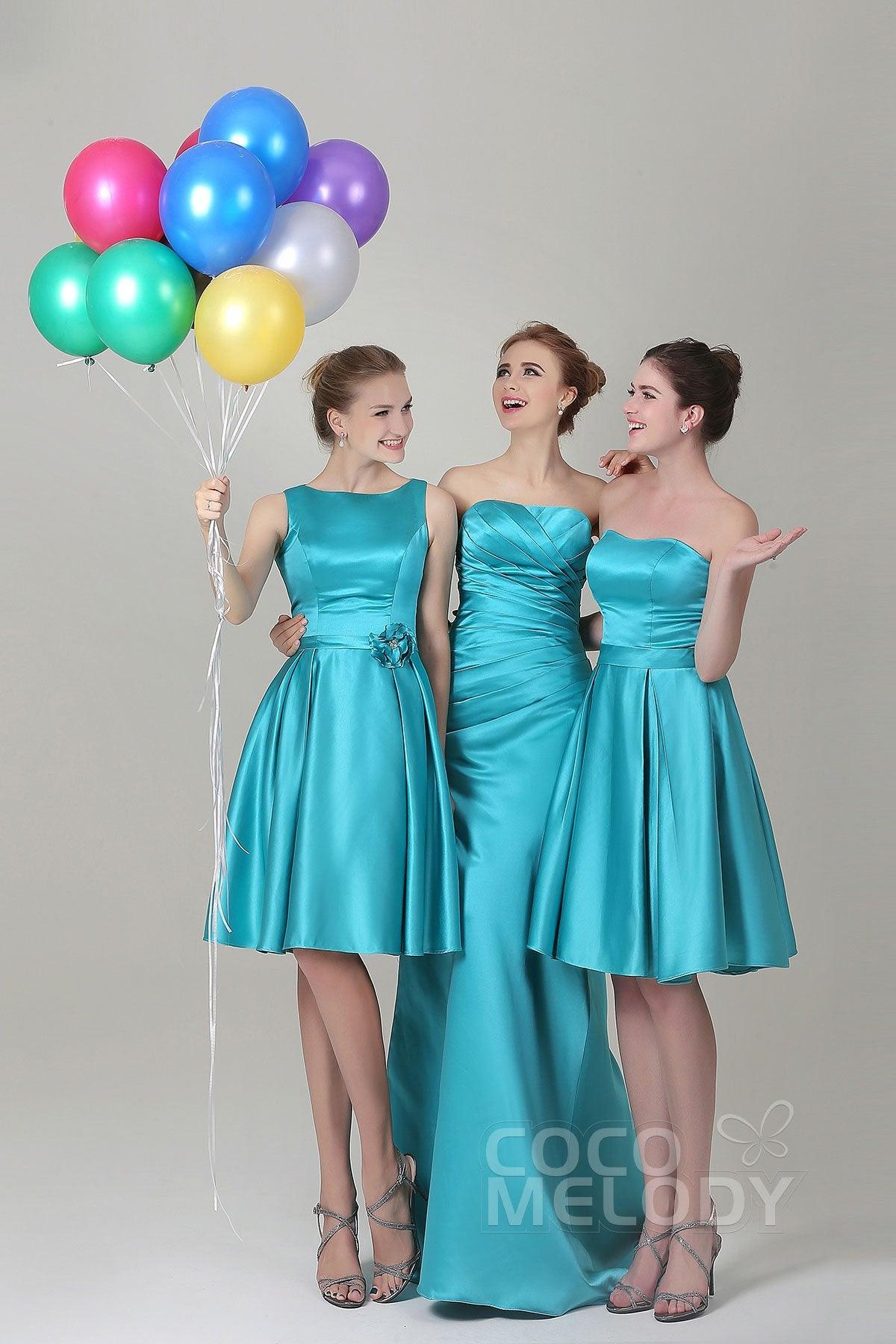 A-Line Knee Length Satin Bridesmaid Dress COZK1500B - COCOMELODY