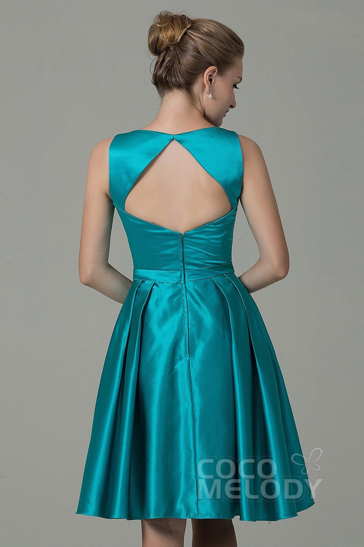 A-Line Knee Length Satin Bridesmaid Dress COZK1500B - COCOMELODY