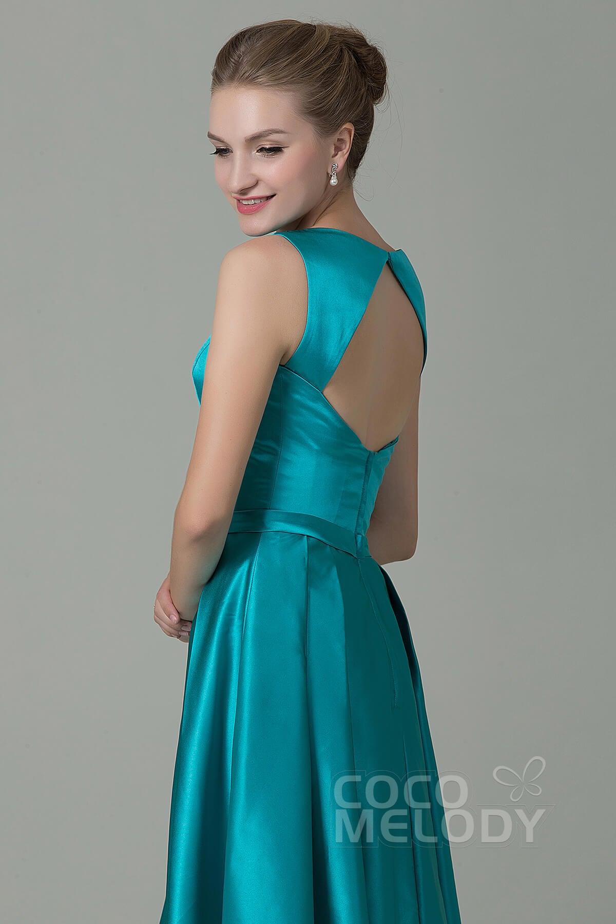 A-Line Knee Length Satin Bridesmaid Dress COZK1500B - COCOMELODY