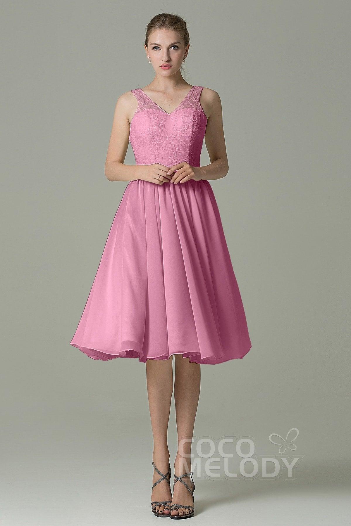 A-Line Knee Length Lace Short Bridesmaid Dress COZK16001 - COCOMELODY
