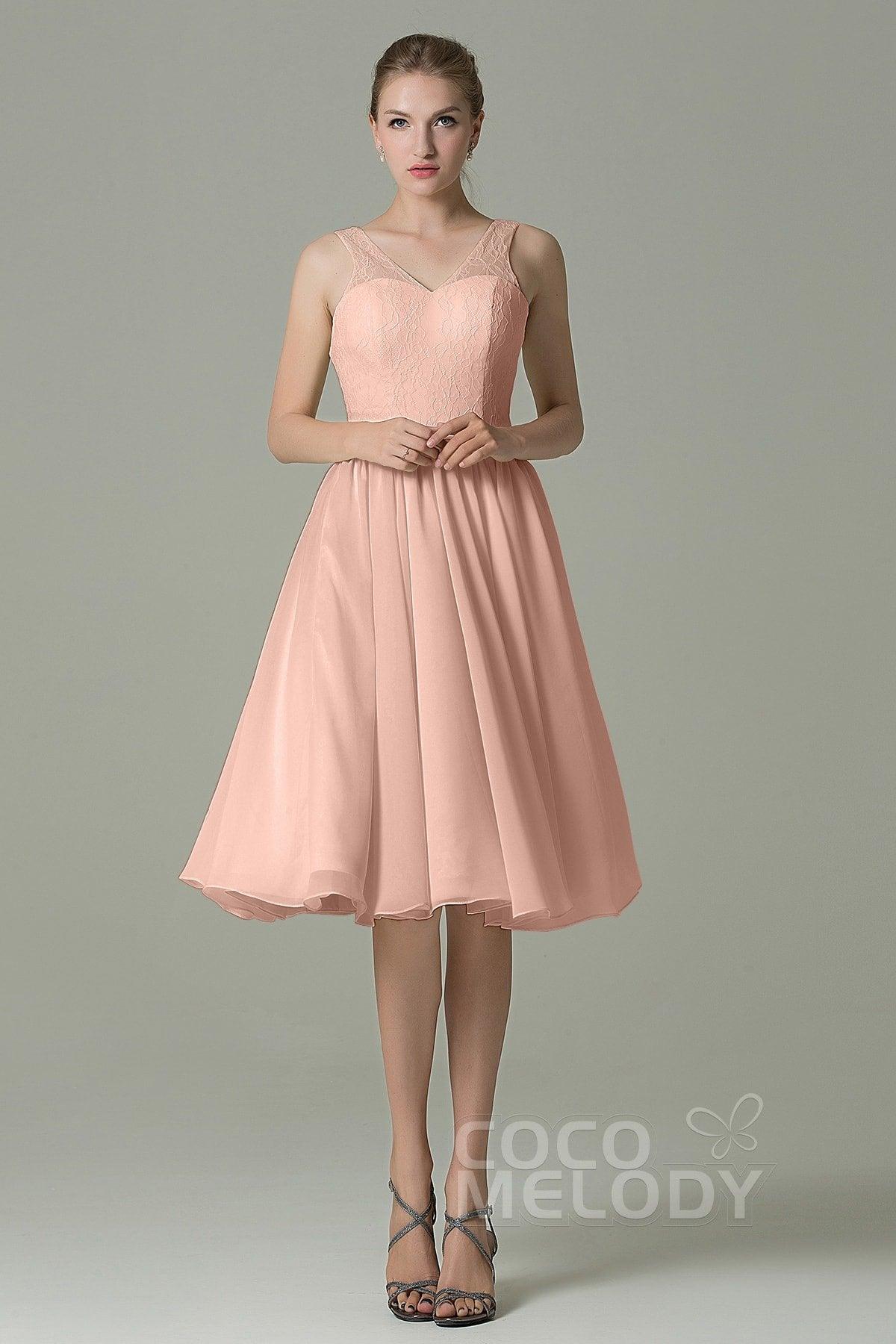 A-Line Knee Length Lace Short Bridesmaid Dress COZK16001 - COCOMELODY