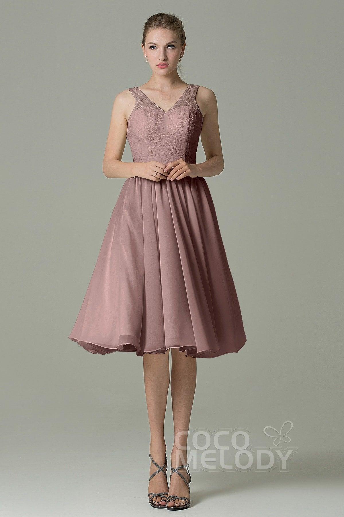 A-Line Knee Length Lace Short Bridesmaid Dress COZK16001 - COCOMELODY