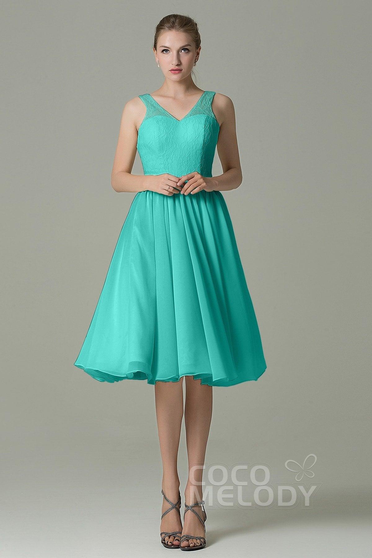 A-Line Knee Length Lace Short Bridesmaid Dress COZK16001 - COCOMELODY