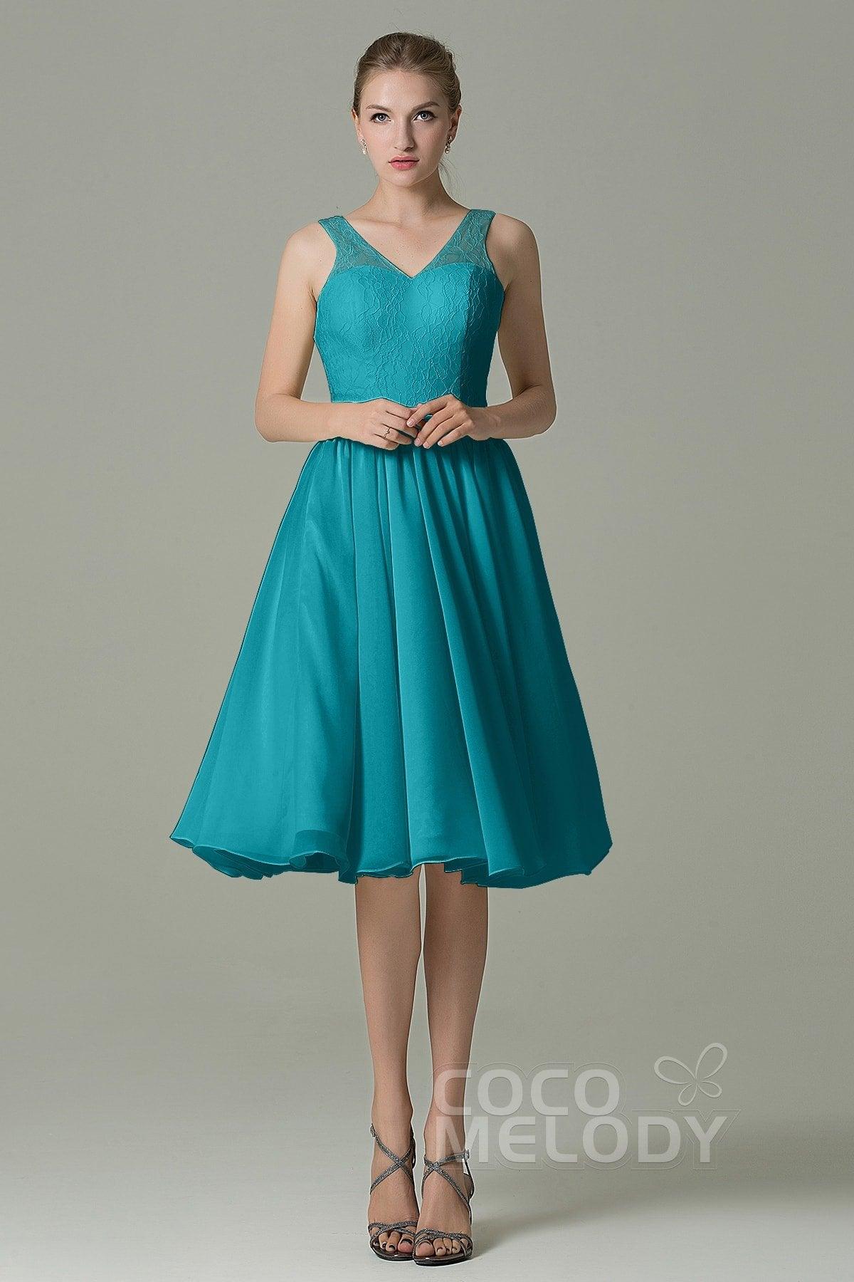 A-Line Knee Length Lace Short Bridesmaid Dress COZK16001 - COCOMELODY