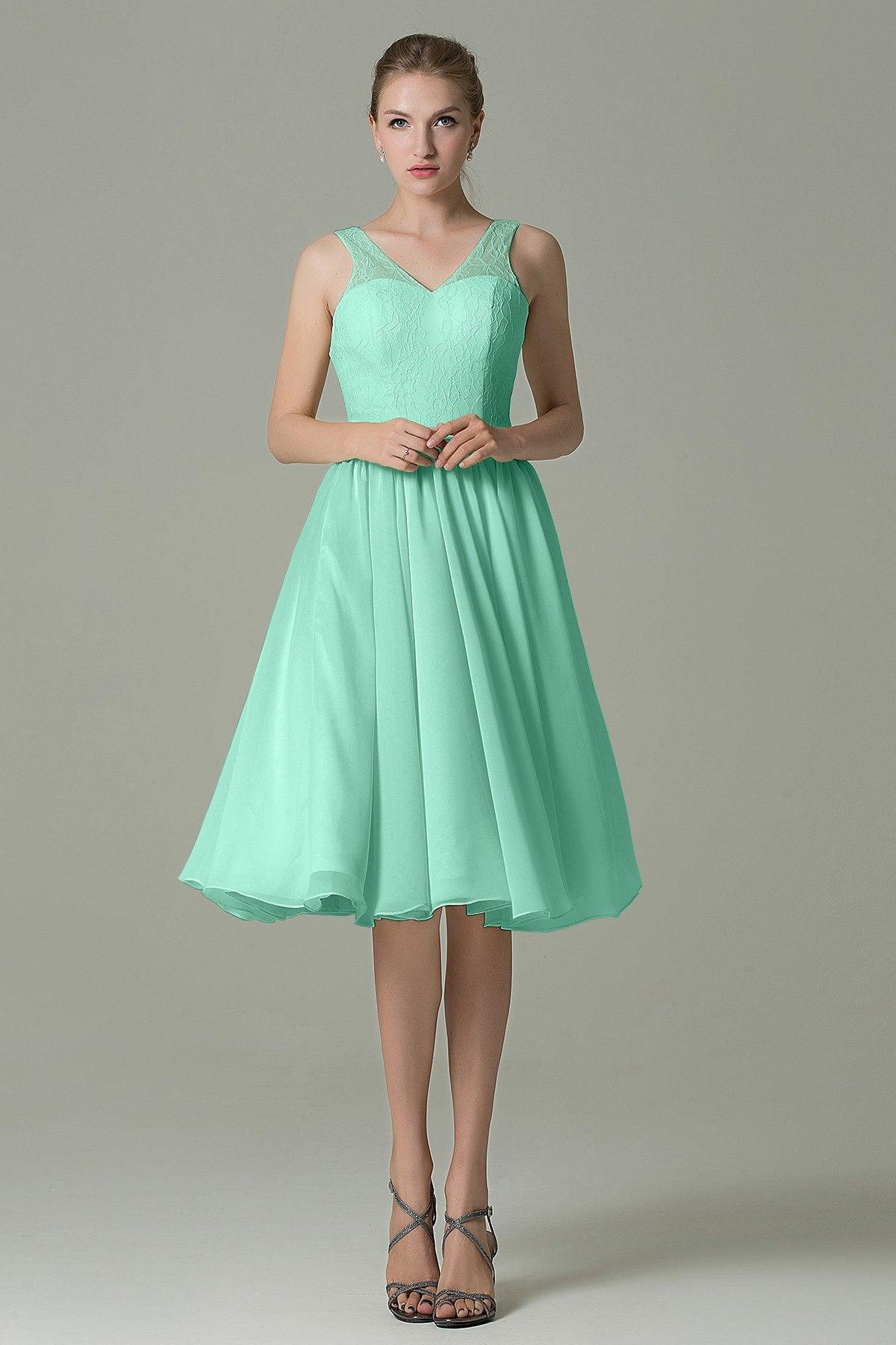 A-Line Knee Length Lace Short Bridesmaid Dress COZK16001 - COCOMELODY