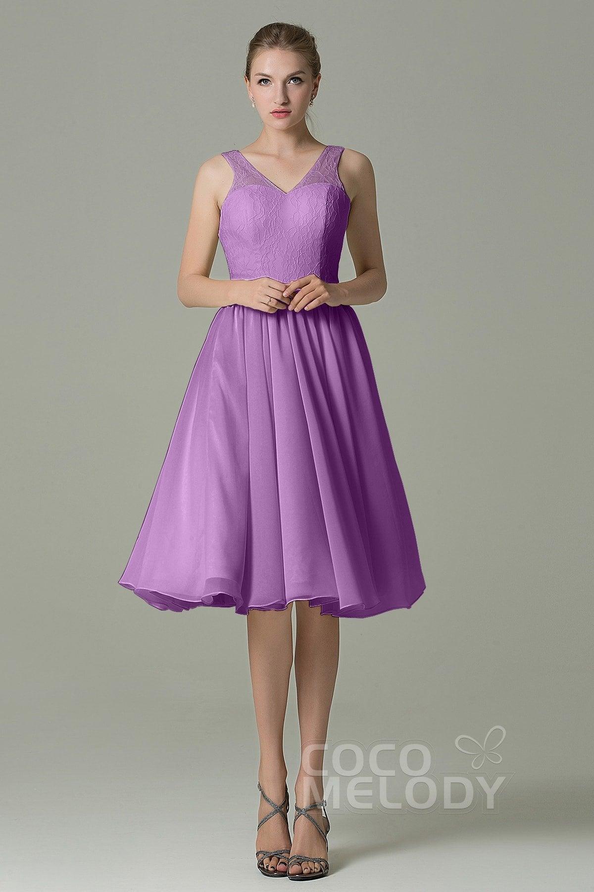 A-Line Knee Length Lace Short Bridesmaid Dress COZK16001 - COCOMELODY