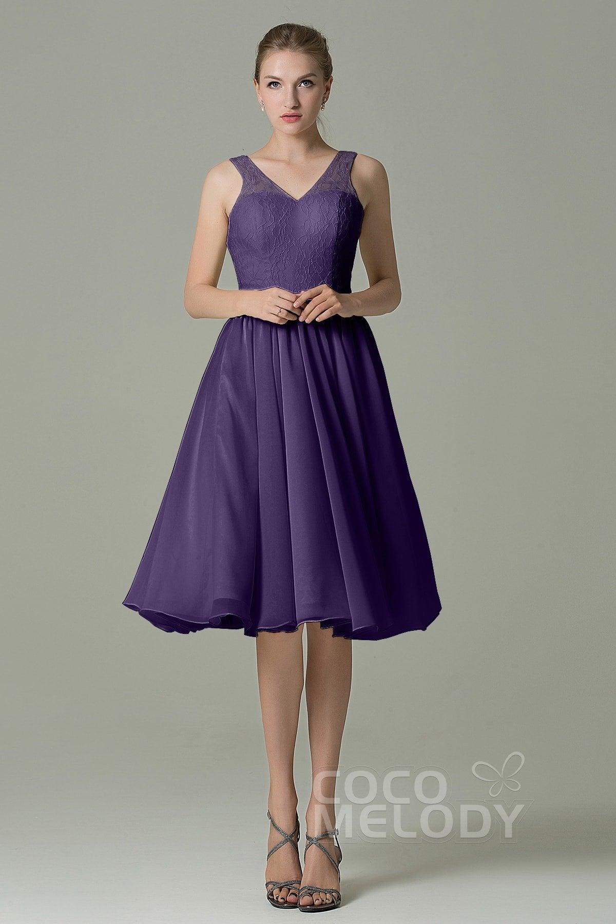 A-Line Knee Length Lace Short Bridesmaid Dress COZK16001 - COCOMELODY