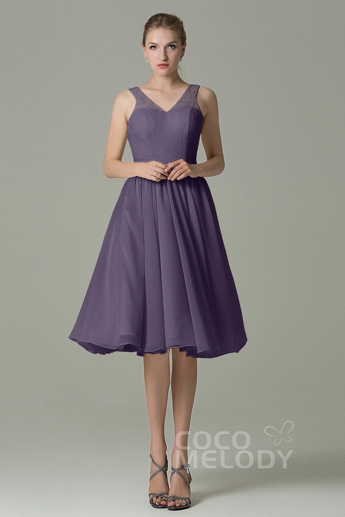 A-Line Knee Length Lace Short Bridesmaid Dress COZK16001 - COCOMELODY