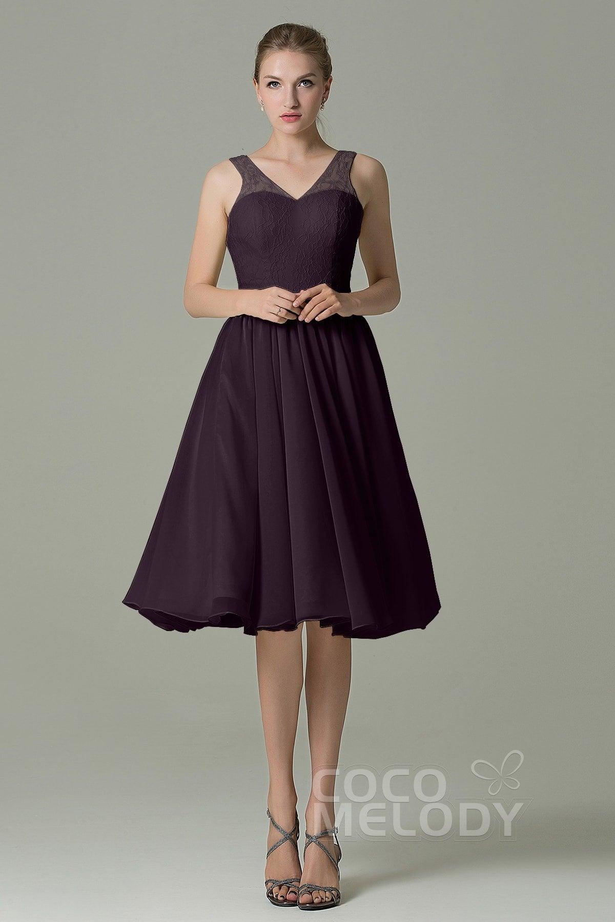 A-Line Knee Length Lace Short Bridesmaid Dress COZK16001 - COCOMELODY