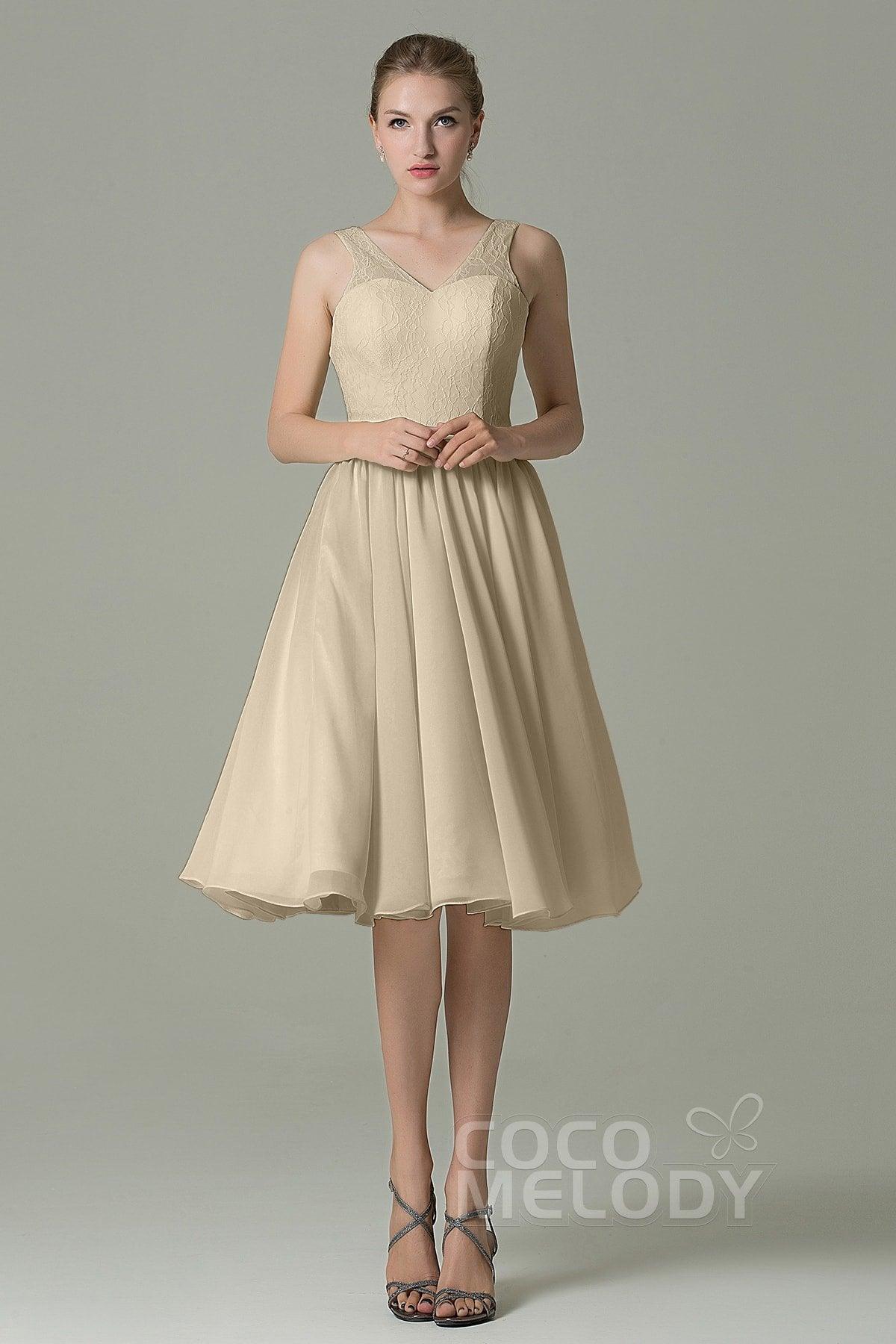 A-Line Knee Length Lace Short Bridesmaid Dress COZK16001 - COCOMELODY